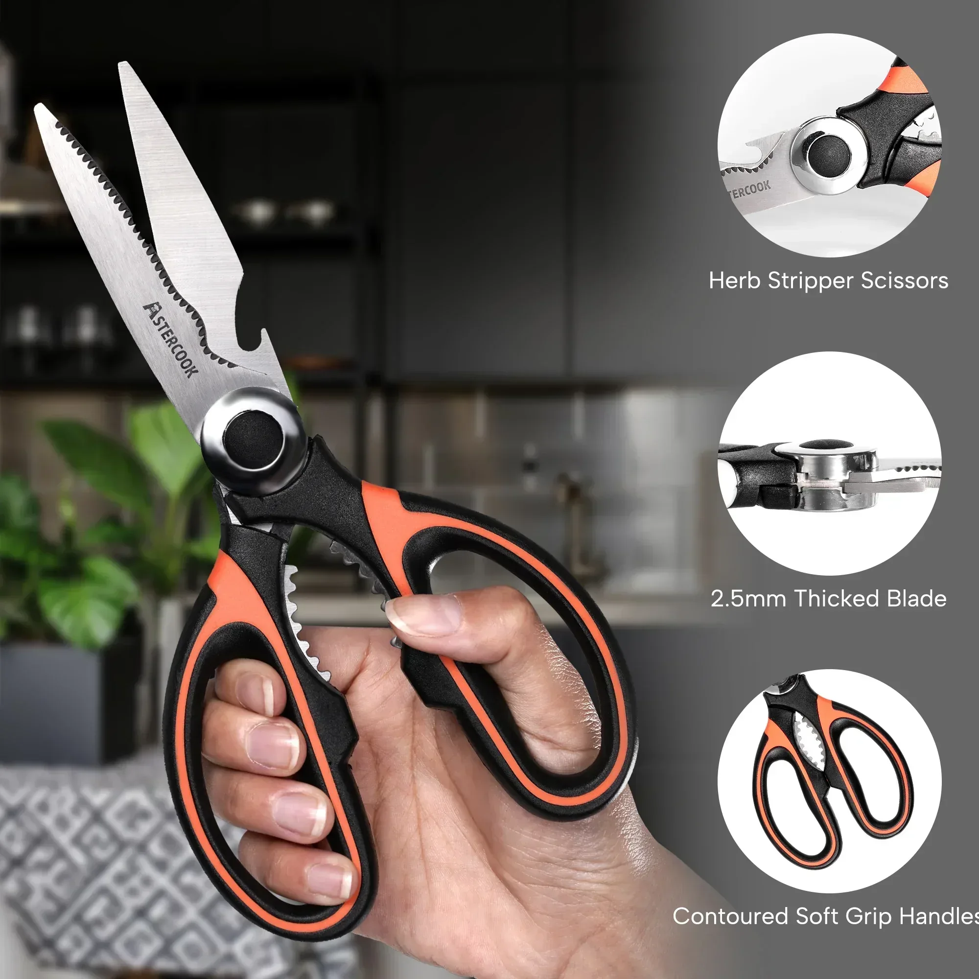 Astercook 2 Pcs Kitchen Scissors, Heavy Duty Shears with Serrated Blade, Ergonomic Handle Food Scissor for Poultry, Herbs, Vegetables Dishwasher Safe - Image 12