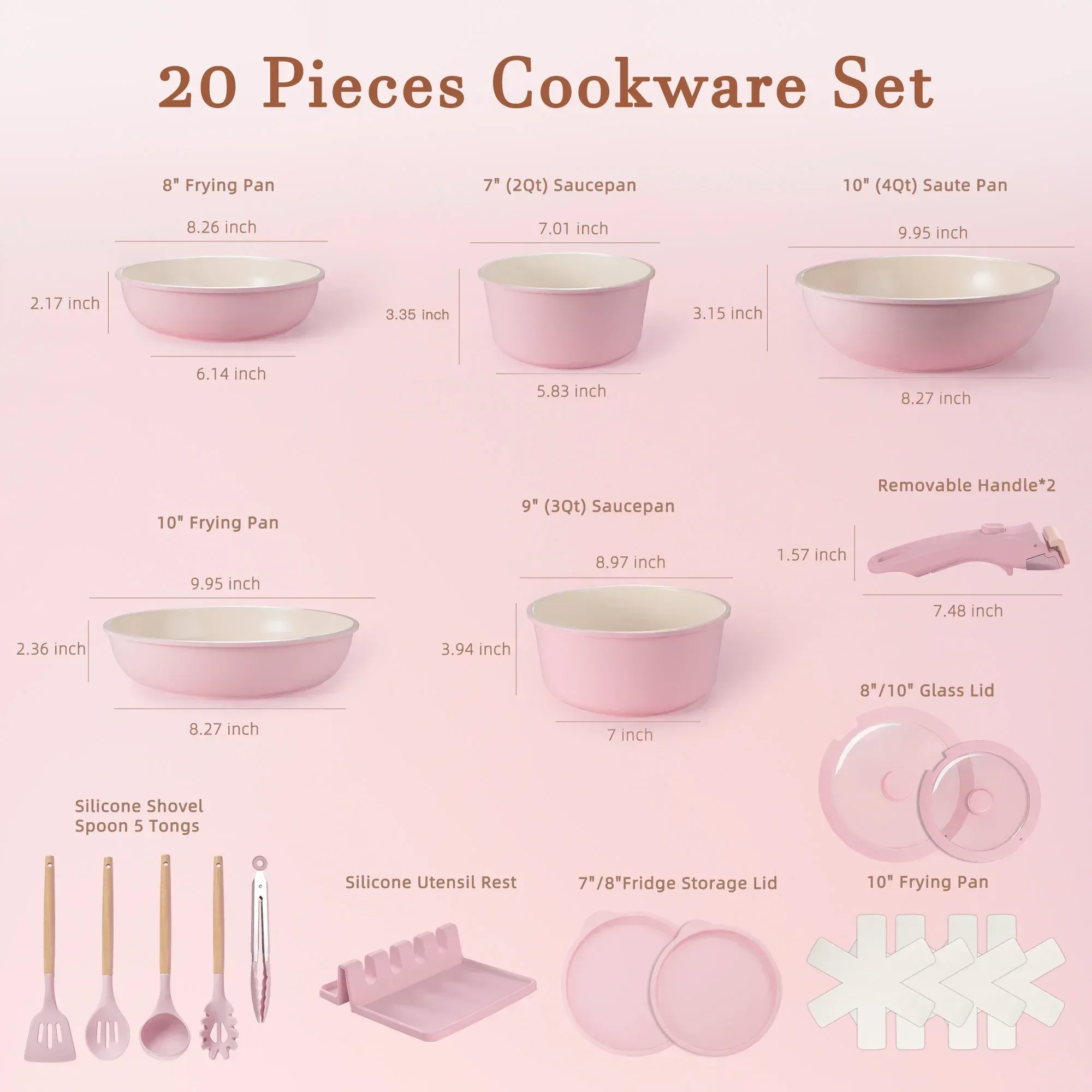 Astercook 20-Piece Pots and Pans Set, Nonstick Cookware Set with Detachable Handles, Oven & Dishwasher Safe, Induction Compatible, Stackable RV Kitchen Cooking Set - Image 14