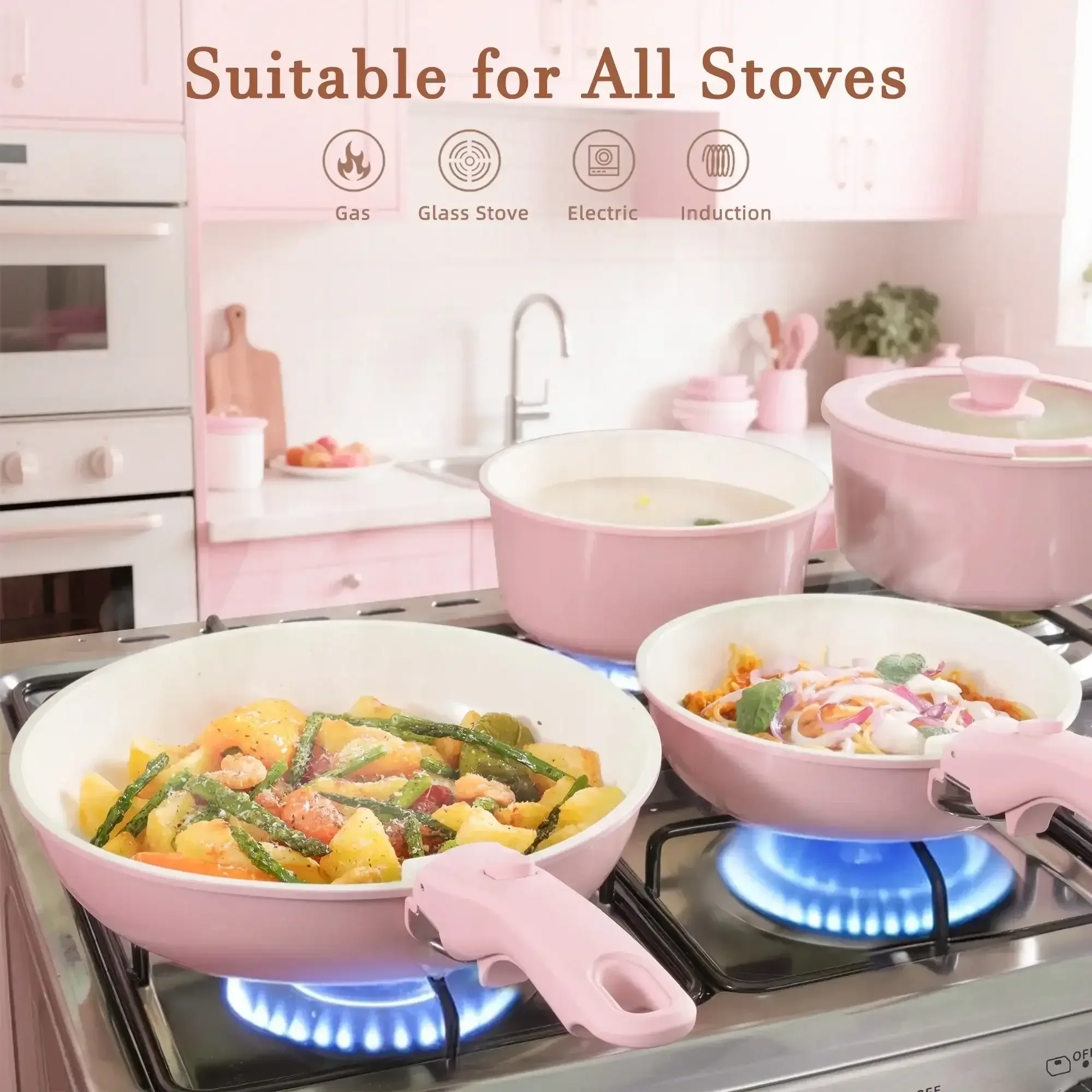 Astercook 20-Piece Pots and Pans Set, Nonstick Cookware Set with Detachable Handles, Oven & Dishwasher Safe, Induction Compatible, Stackable RV Kitchen Cooking Set - Image 16