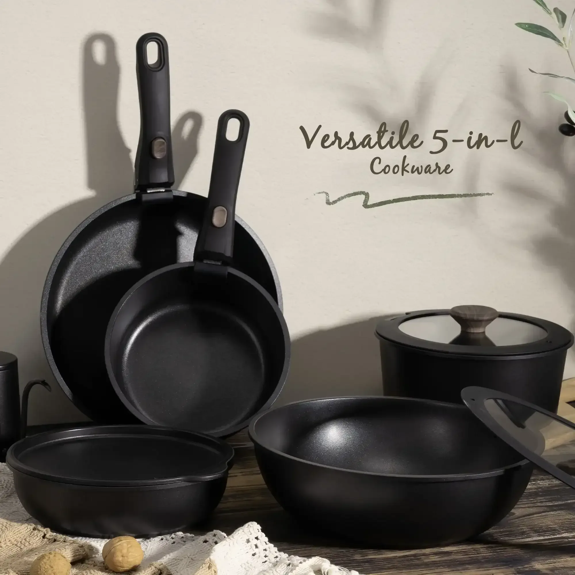 Astercook 20-Piece Pots and Pans Set, Nonstick Cookware Set with Detachable Handles, Oven & Dishwasher Safe, Induction Compatible, Stackable RV Kitchen Cooking Set - Image 9