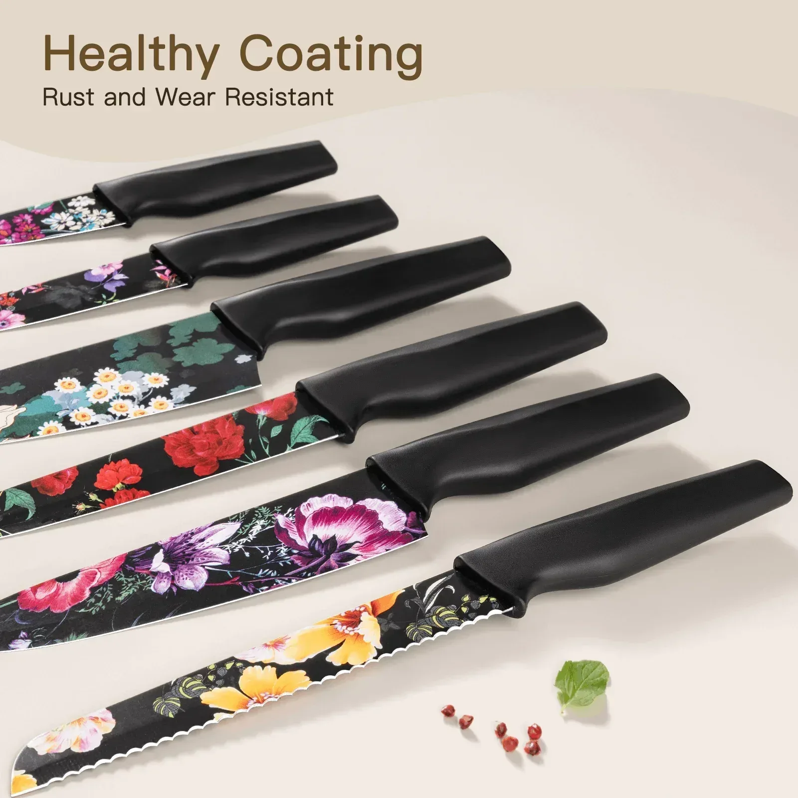 Astercook 6 Piece Color-Coded Kitchen Knife Set, Stainless Steel Chef Knives with 6 Anti-Rust Coating Blades and Blade Guards, Dishwasher Safe - Image 2