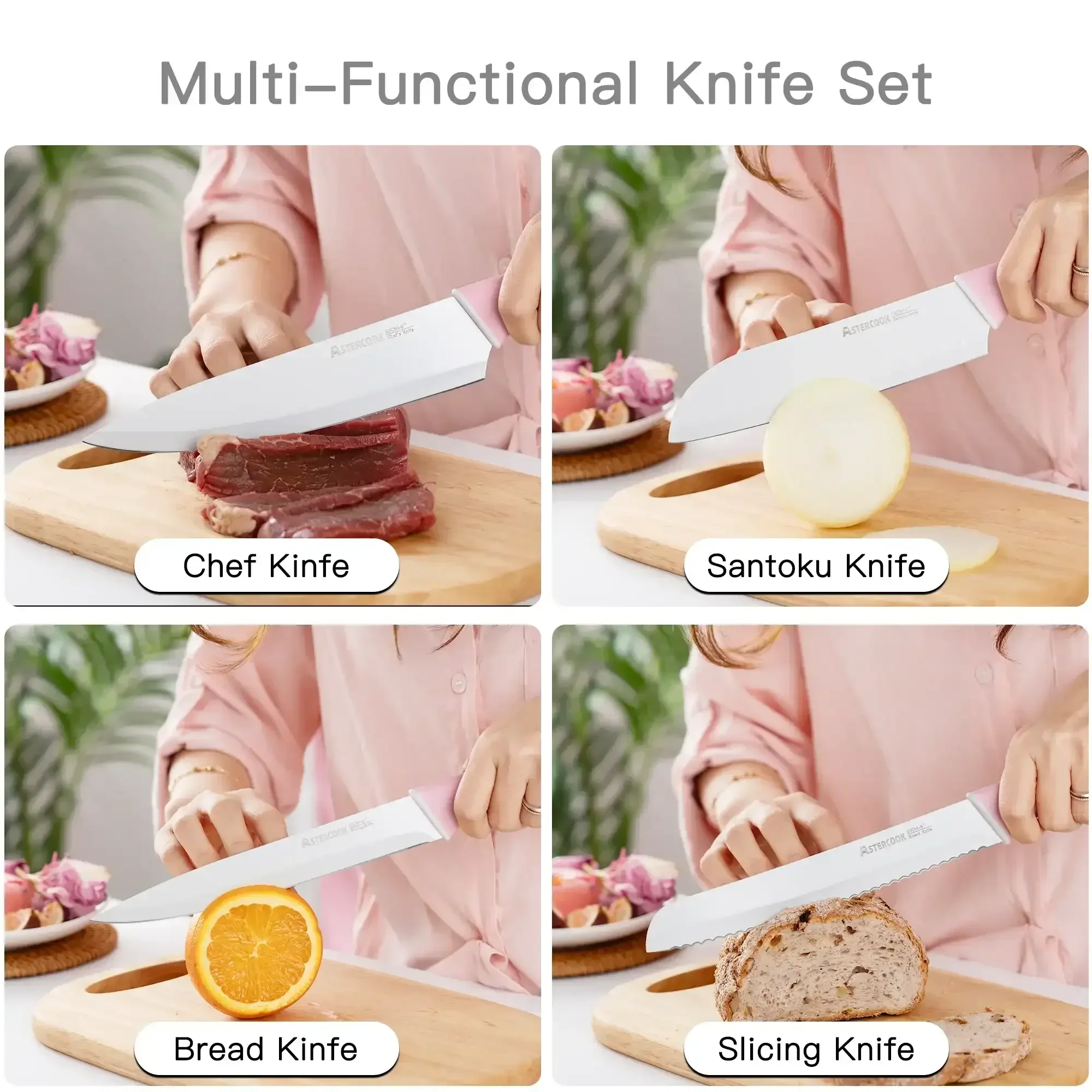 Astercook Knife Set, 14 Pieces Kitchen Knives Set with Healthy Anti-Rust Coating, Stainless Steel Knife Sets with Built-in Sharpener, Sharp & Rust Resistant Dishwasher Safe - Image 17