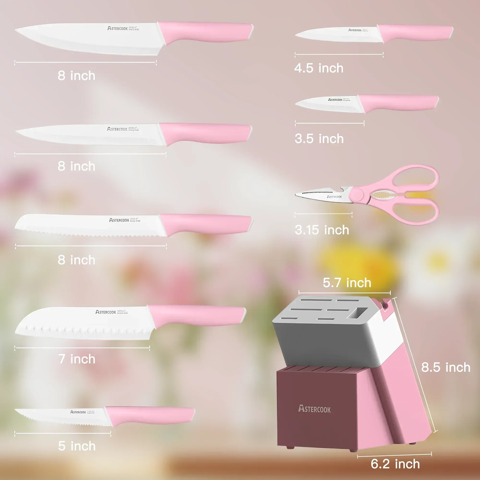 Astercook Knife Set, 14 Pieces Kitchen Knives Set with Healthy Anti-Rust Coating, Stainless Steel Knife Sets with Built-in Sharpener, Sharp & Rust Resistant Dishwasher Safe - Image 18