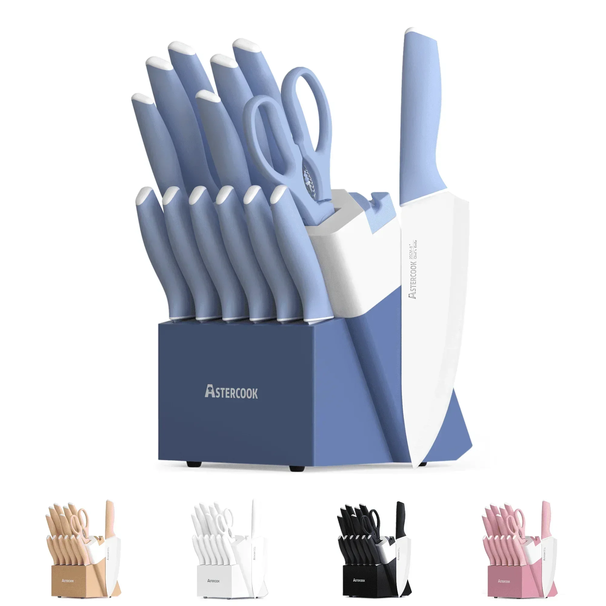 Astercook Knife Set, 14 Pieces Kitchen Knives Set with Healthy Anti-Rust Coating, Stainless Steel Knife Sets with Built-in Sharpener, Sharp & Rust Resistant Dishwasher Safe - Image 19