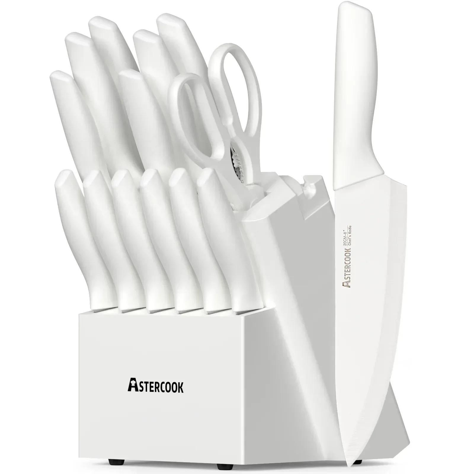 Astercook Knife Set, 14 Pieces Kitchen Knives Set with Healthy Anti-Rust Coating, Stainless Steel Knife Sets with Built-in Sharpener, Sharp & Rust Resistant Dishwasher Safe - Image 28