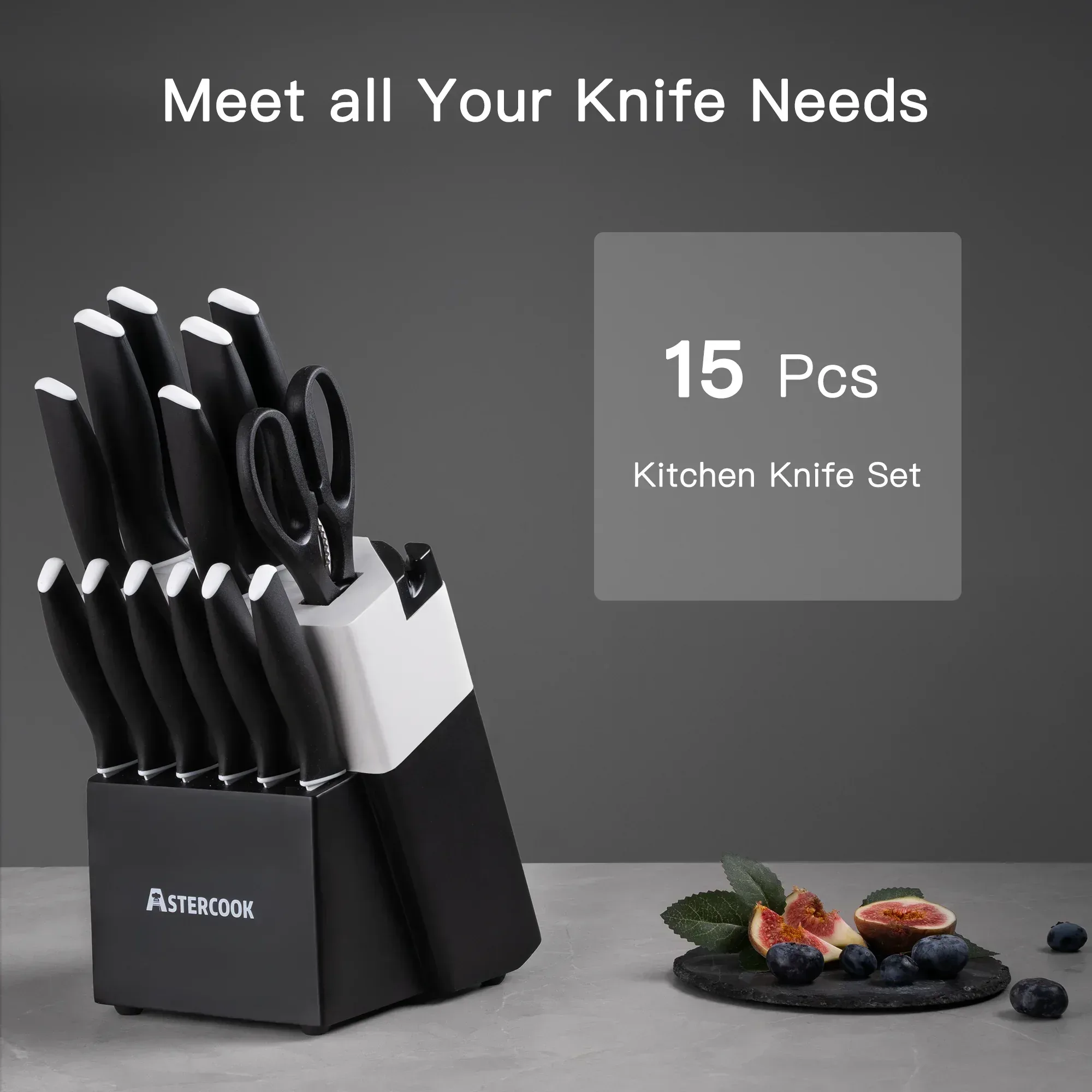 Astercook Knife Set, 14 Pieces Kitchen Knives Set with Healthy Anti-Rust Coating, Stainless Steel Knife Sets with Built-in Sharpener, Sharp & Rust Resistant Dishwasher Safe - Image 4