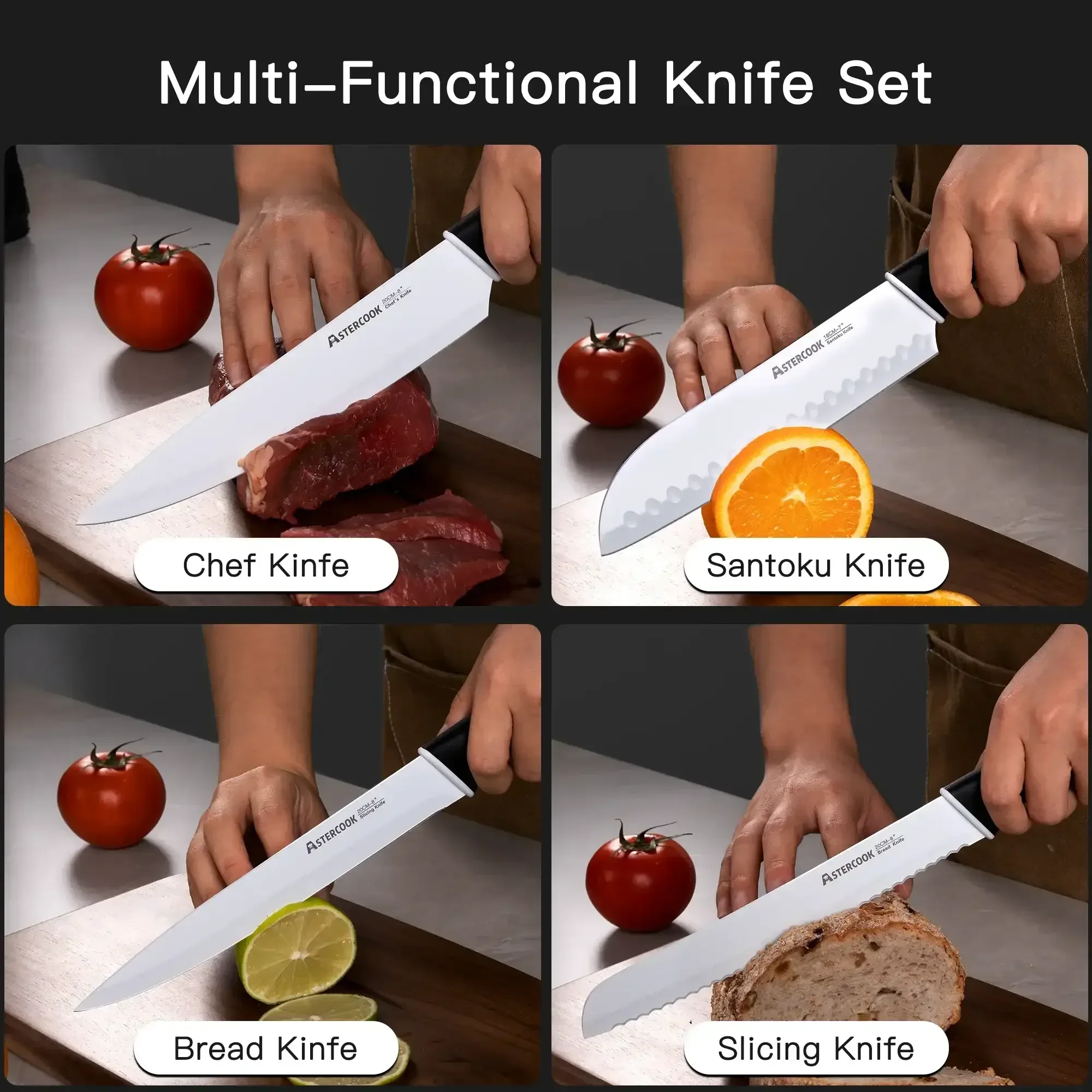 Astercook Knife Set, 14 Pieces Kitchen Knives Set with Healthy Anti-Rust Coating, Stainless Steel Knife Sets with Built-in Sharpener, Sharp & Rust Resistant Dishwasher Safe - Image 5