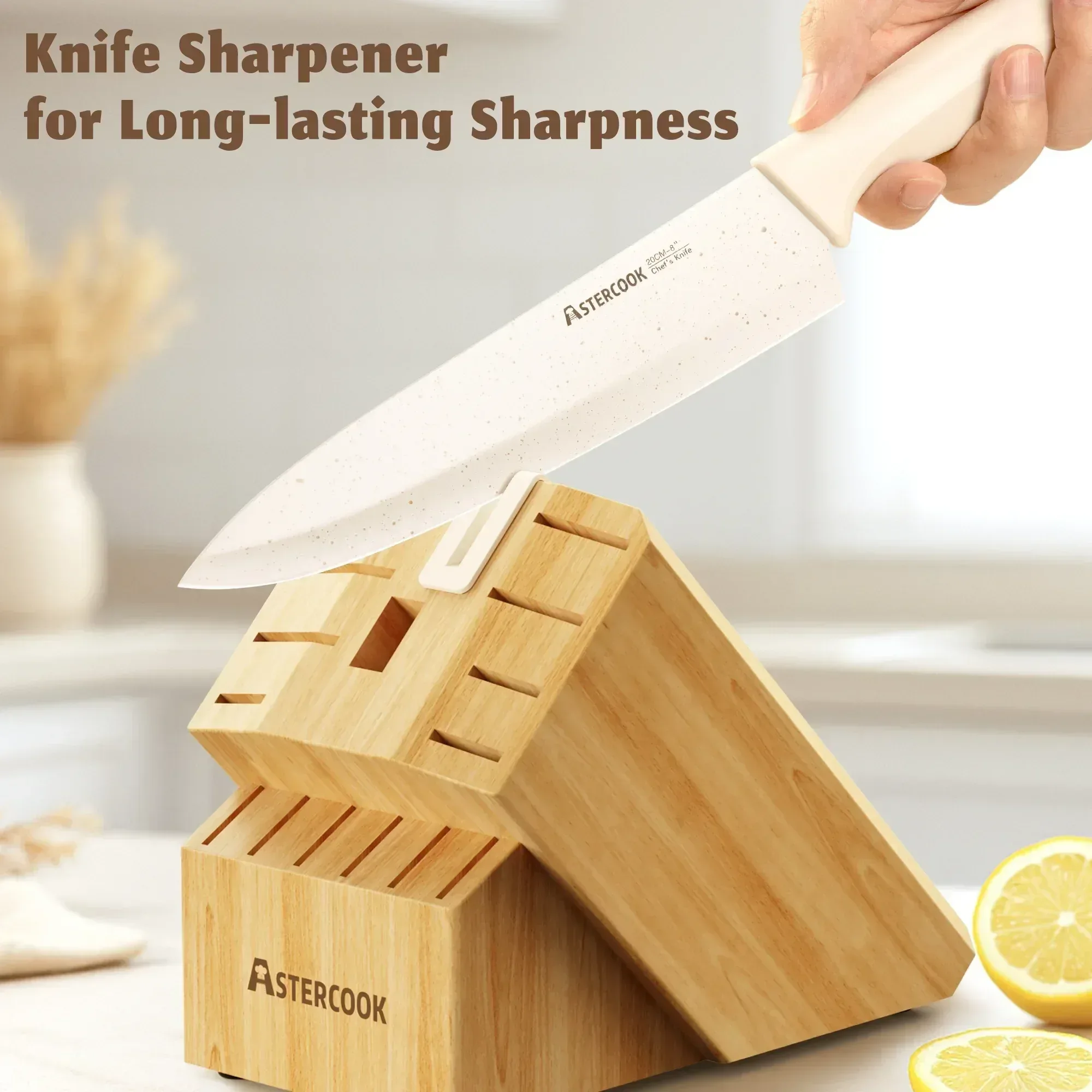 Astercook Knife Set, 17 Pieces Kitchen Knife Sets with Anti-Rust Coating & Built-in Sharpener, High Carbon German Stainless Steel Knives Block Sets, Dishwasher Safe, Perfect Holiday Gifts for Kitchen - Image 3