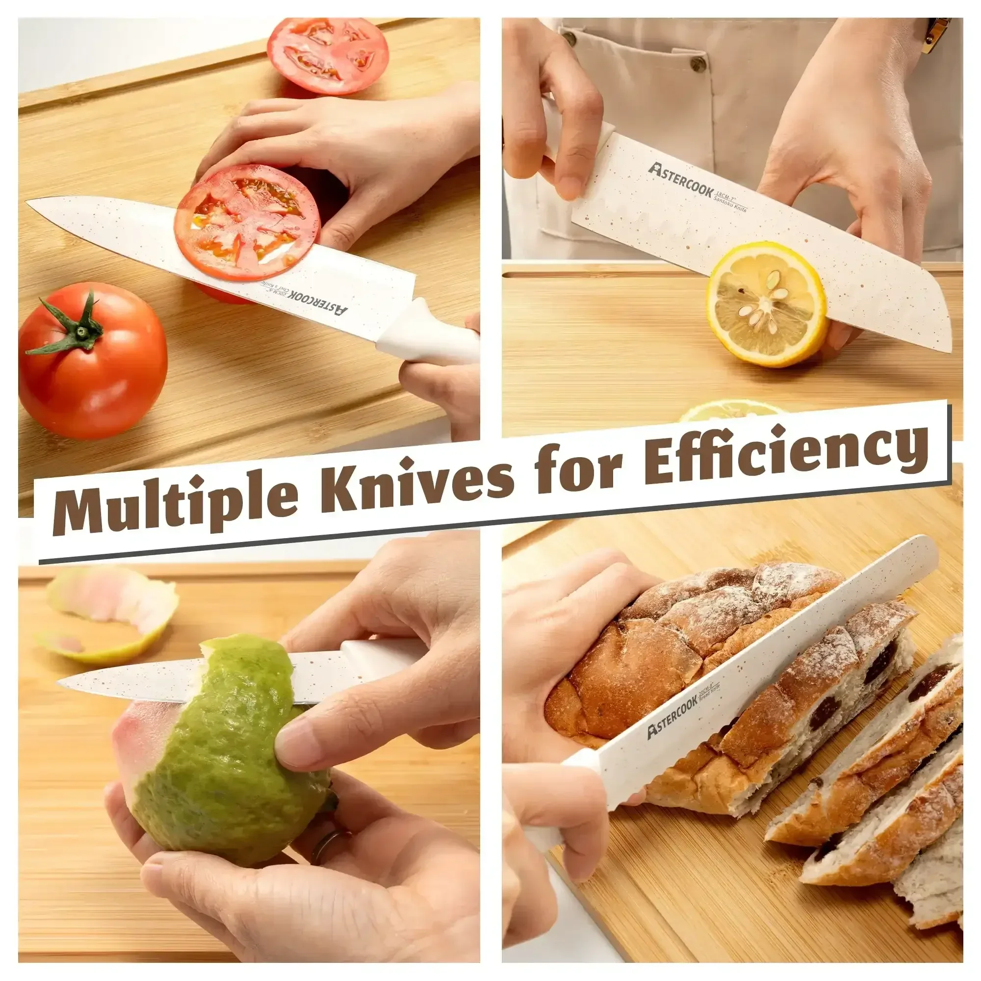 Astercook Knife Set, 17 Pieces Kitchen Knife Sets with Anti-Rust Coating & Built-in Sharpener, High Carbon German Stainless Steel Knives Block Sets, Dishwasher Safe, Perfect Holiday Gifts for Kitchen - Image 8
