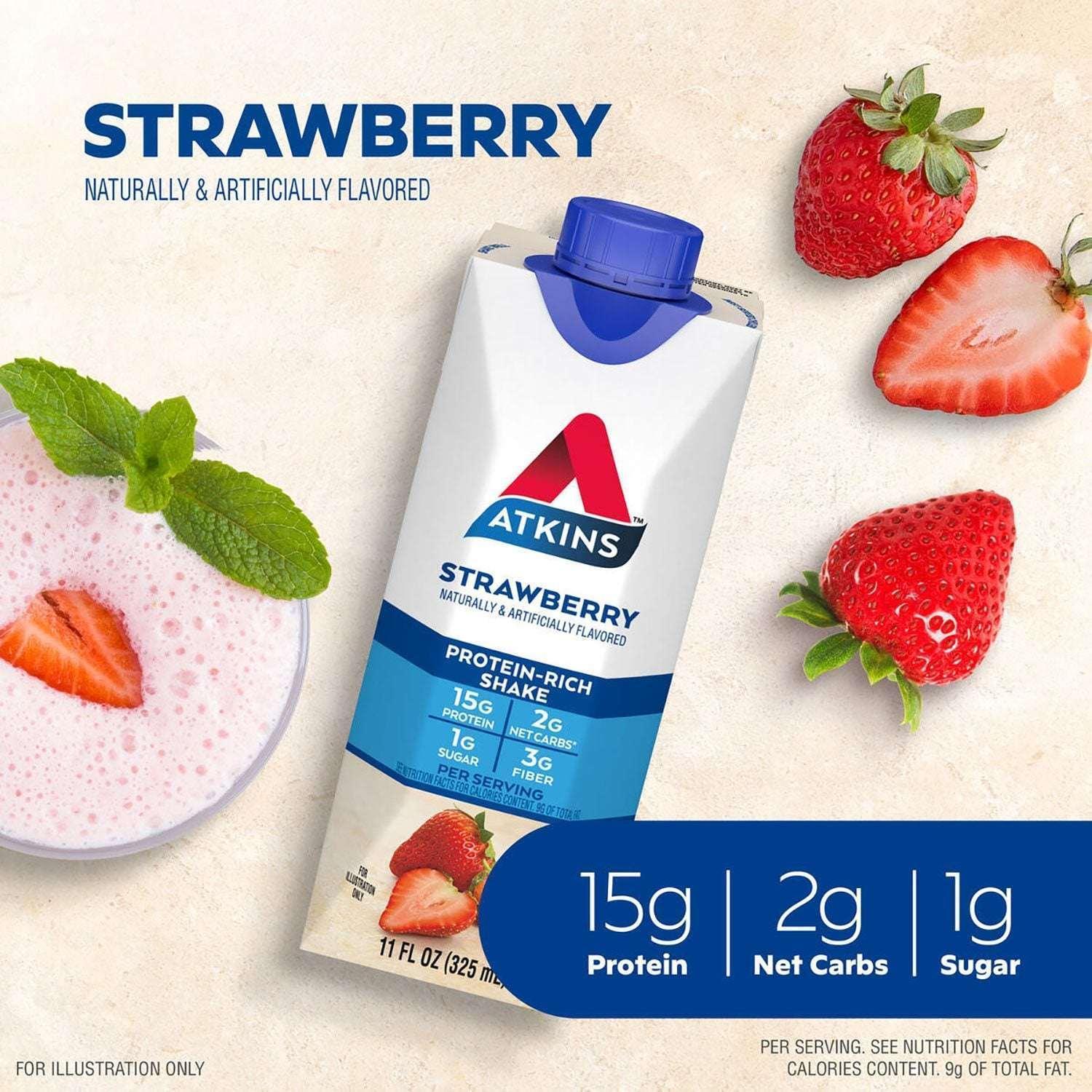 Atkins 15g Keto Protein Shake, Strawberry  11 fl. oz. 15 pk. - Image 3