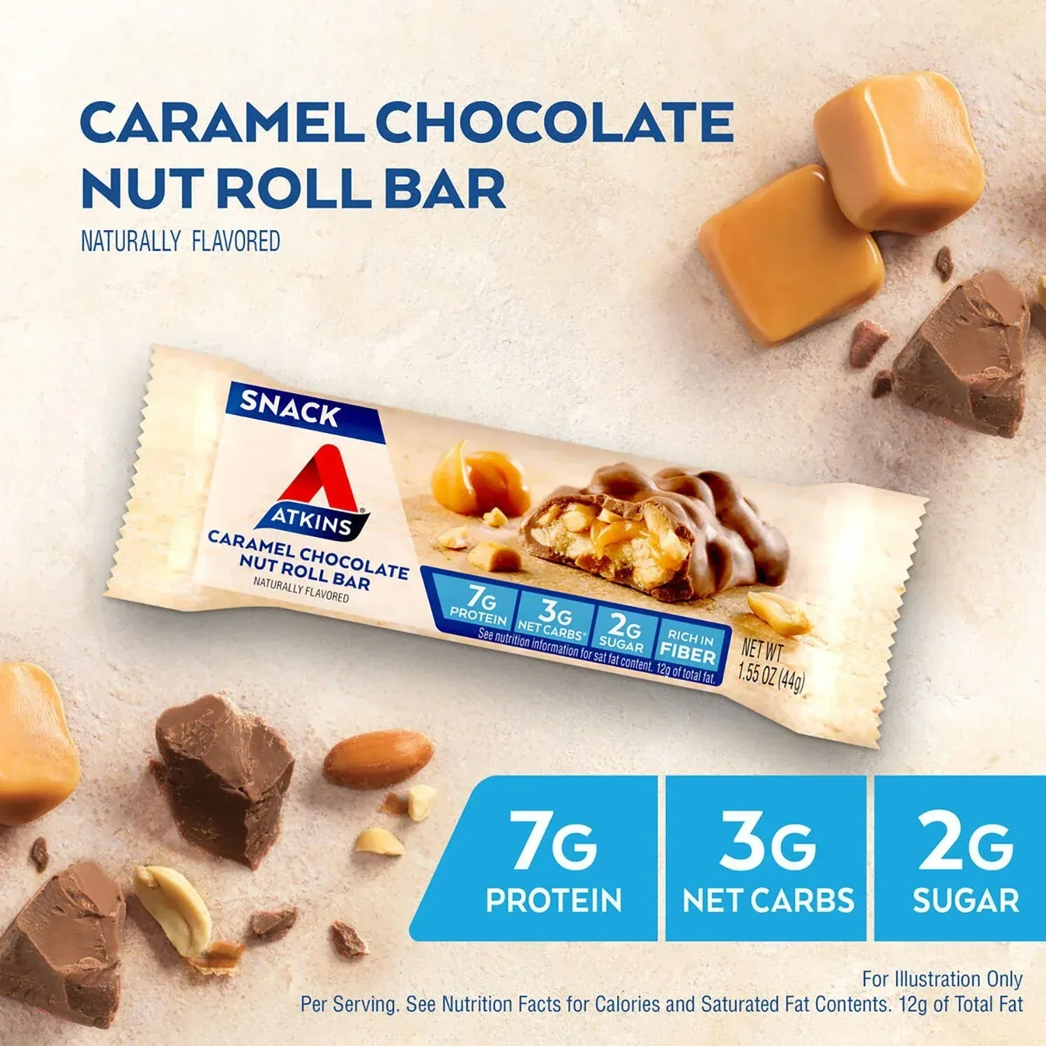 Atkins Anytime Snacks, Snack Bar, Caramel Chocolate Nut Roll, 18 ct. - Image 3
