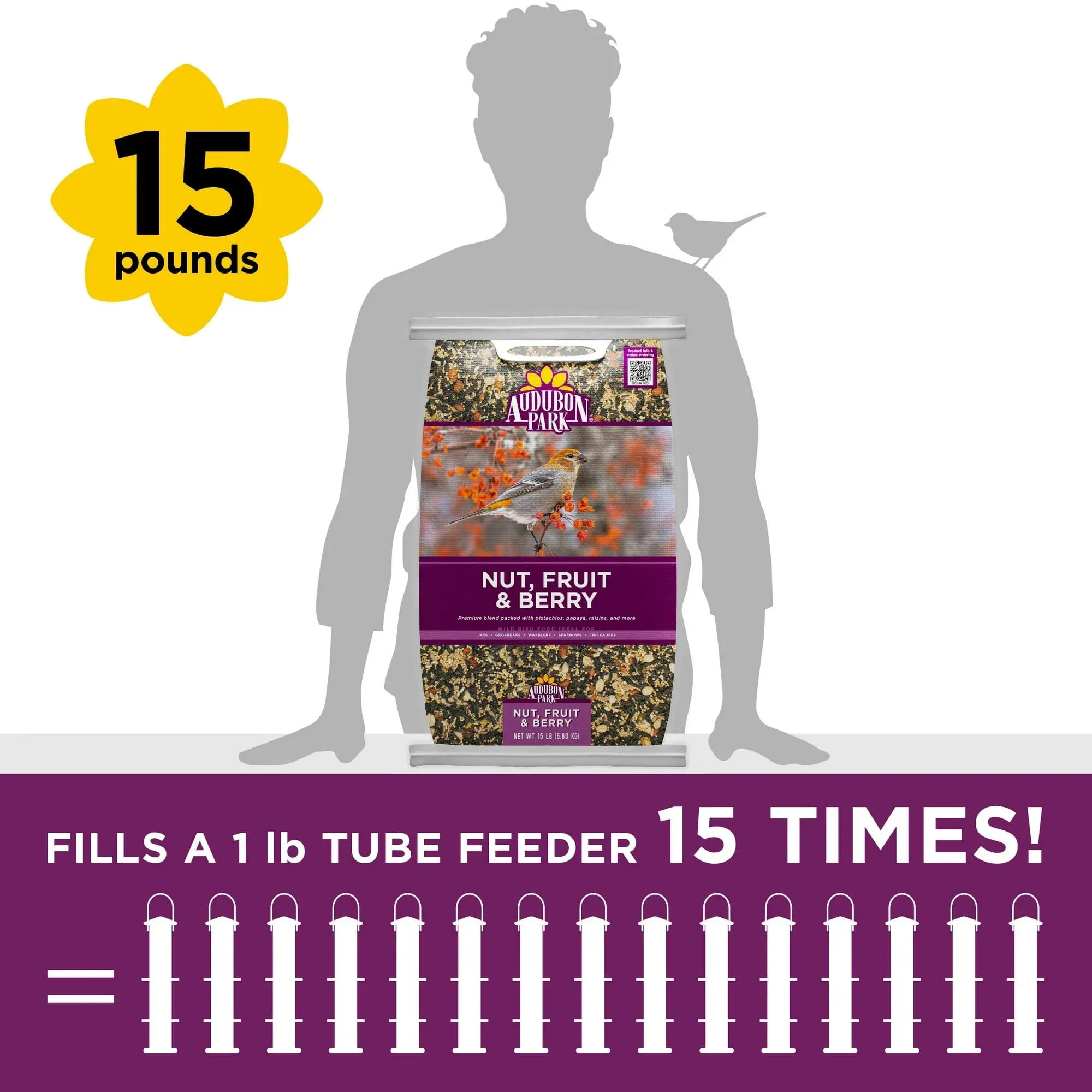 Audubon Park Nut, Fruit & Berry Wild Bird Food, Dry, 1 Count per Pack, 15 lb. Bag - Image 5