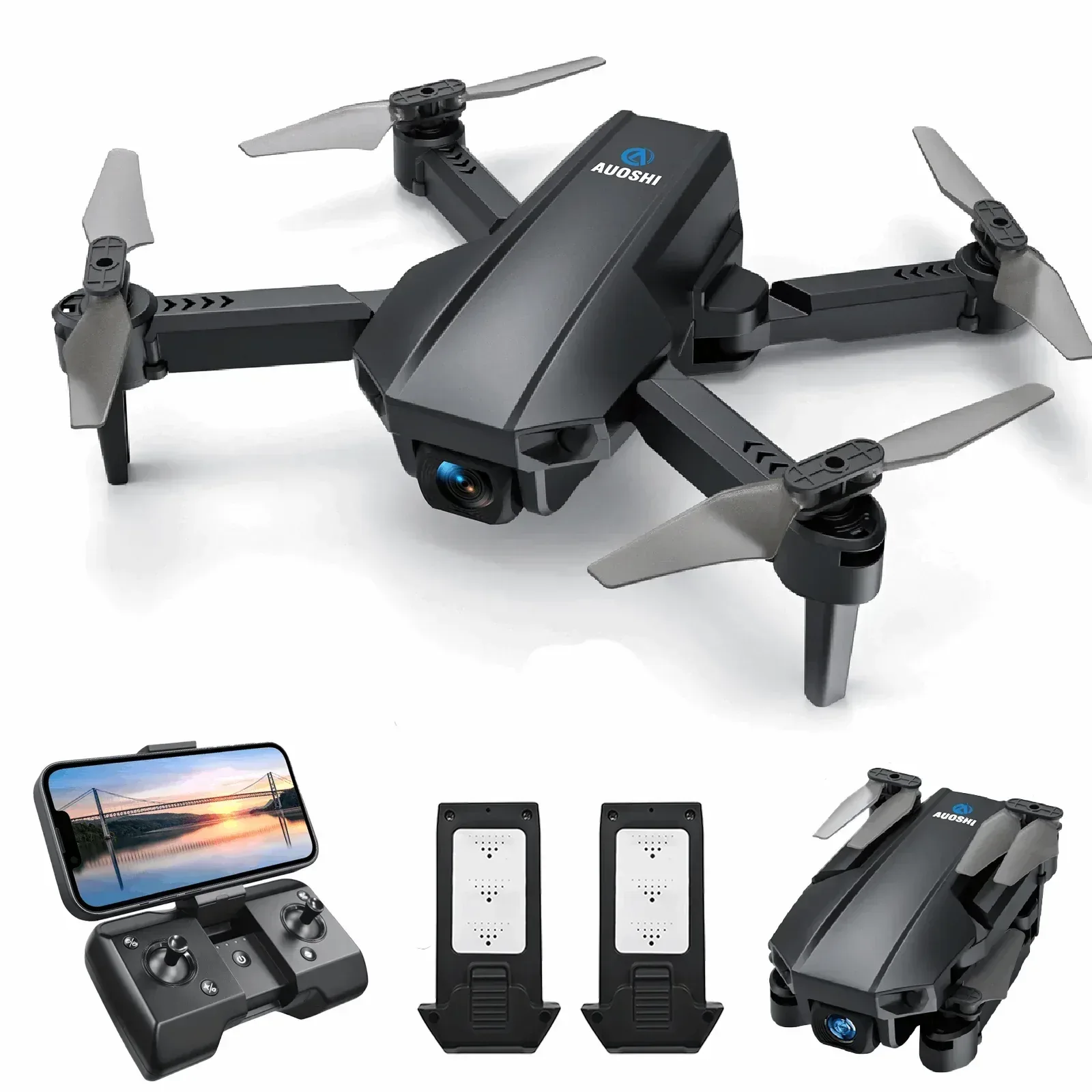 AUOSHI V1 Mini FPV Drone with 1080P HD Camera, Dual Lens & VR Mode, Optical Flow, 2 Batteries, Gesture/Voice/Gravity Control, 360°Flip, Orbit & Follow – Fun Gift for Kids, Teens,Adults & Beginners
