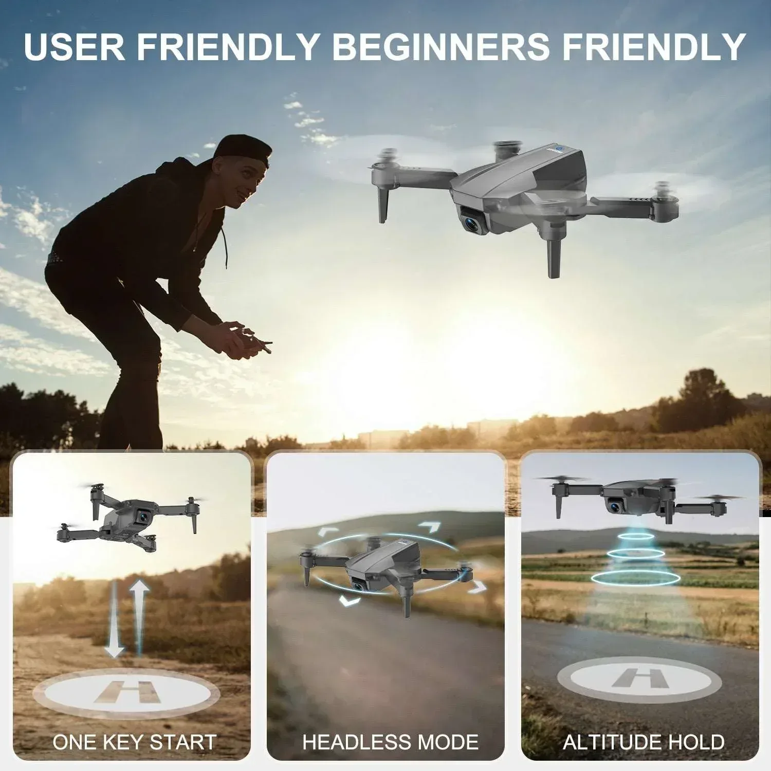 AUOSHI V1 Mini FPV Drone with 1080P HD Camera, Dual Lens & VR Mode, Optical Flow, 2 Batteries, Gesture/Voice/Gravity Control, 360°Flip, Orbit & Follow – Fun Gift for Kids, Teens,Adults & Beginners - Image 5