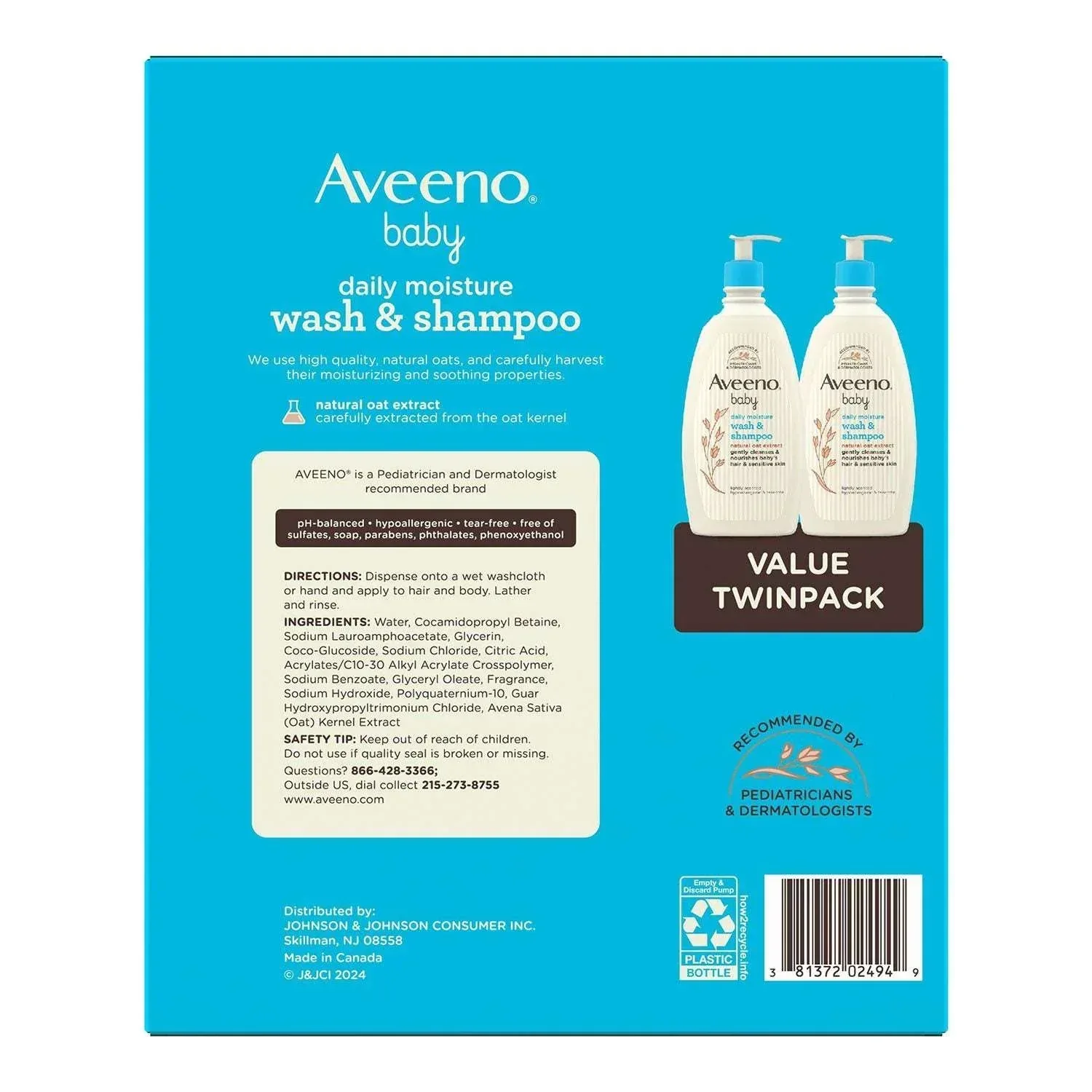 Aveeno Baby 2-in-1 Wash and Shampoo, 18 fl. oz., 2 pk. - Image 2