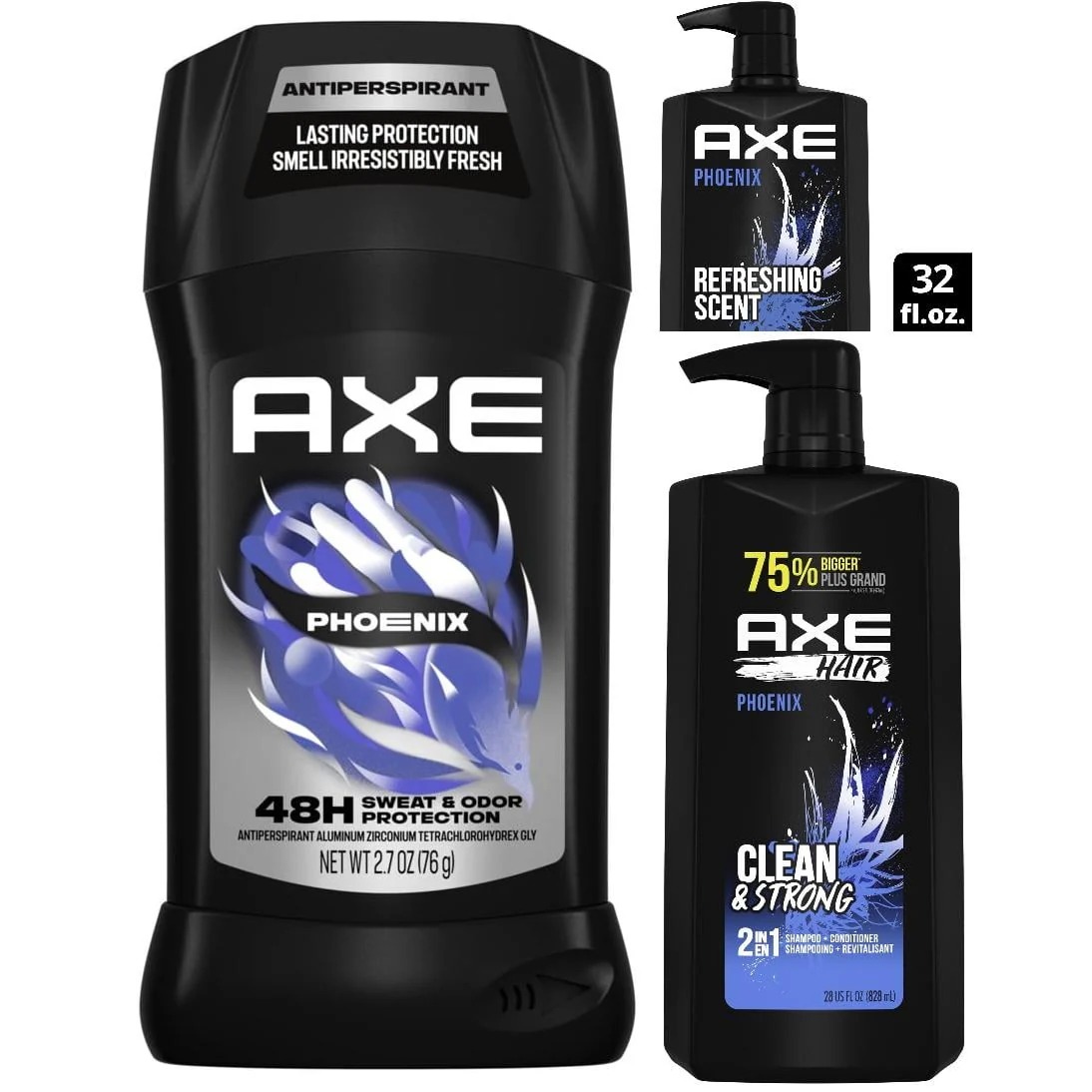 Axe Phoenix Collection Body Wash, 2-in-1 Shampoo + Conditioner & Antiperspirant Deodorant Stick, 3 Count
