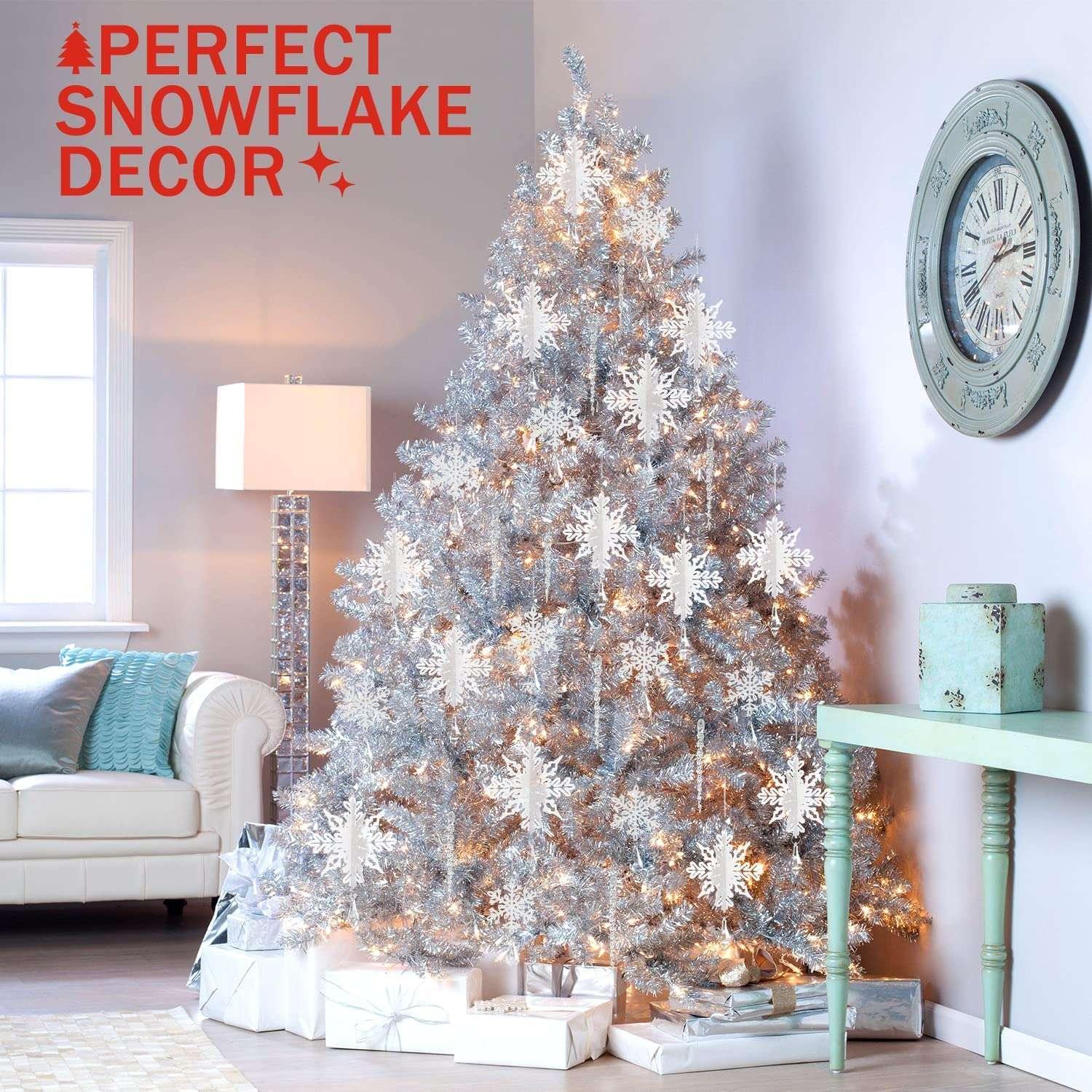 Ayieyill 24 Pieces Christmas Snowflake Drop Ornament Acrylic Icicle Christmas Hanging Acrylic Crystal Snowflake Decoration Hanging Acrylic Snowflakes (Clear) - Image 4