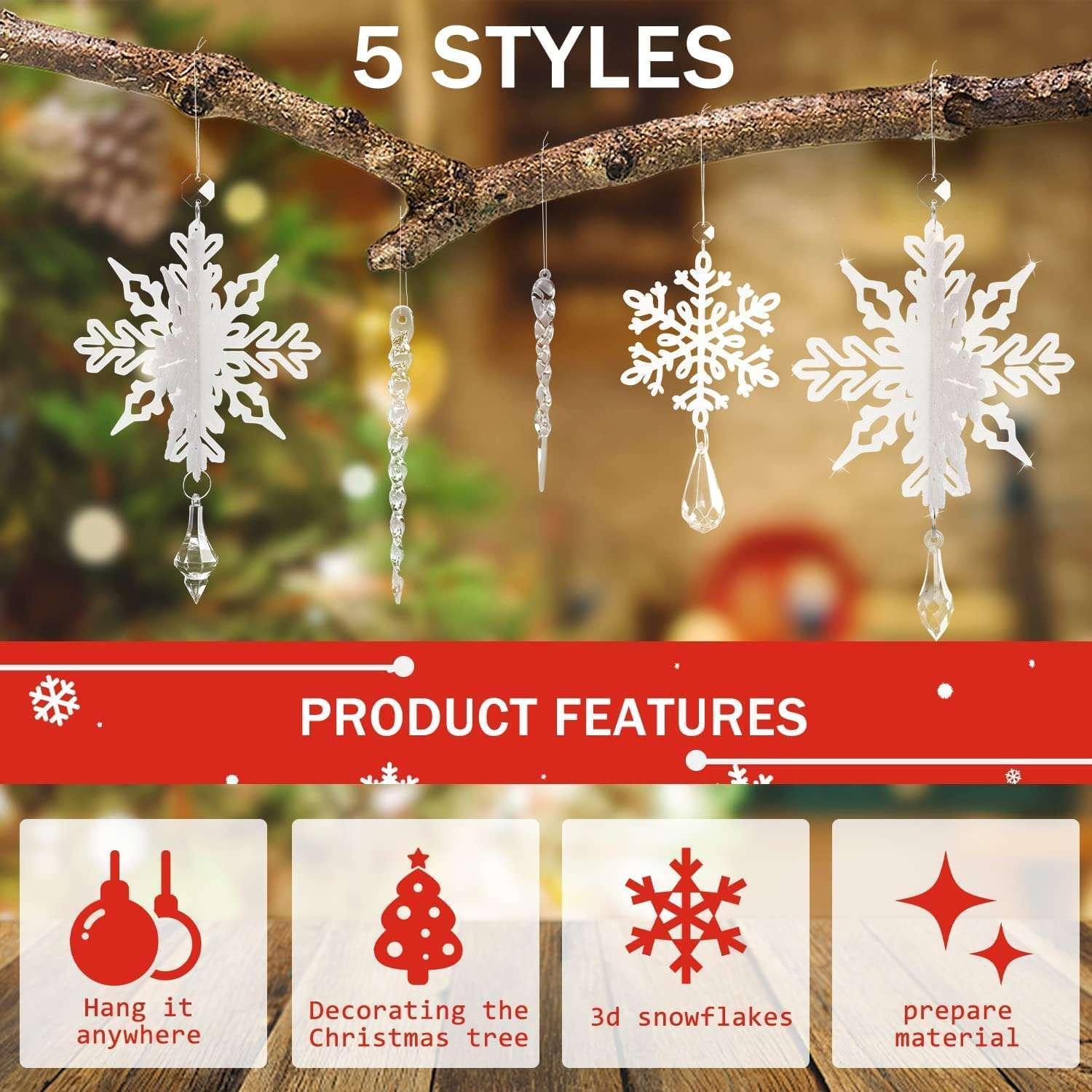 Ayieyill 24 Pieces Christmas Snowflake Drop Ornament Acrylic Icicle Christmas Hanging Acrylic Crystal Snowflake Decoration Hanging Acrylic Snowflakes (Clear) - Image 5