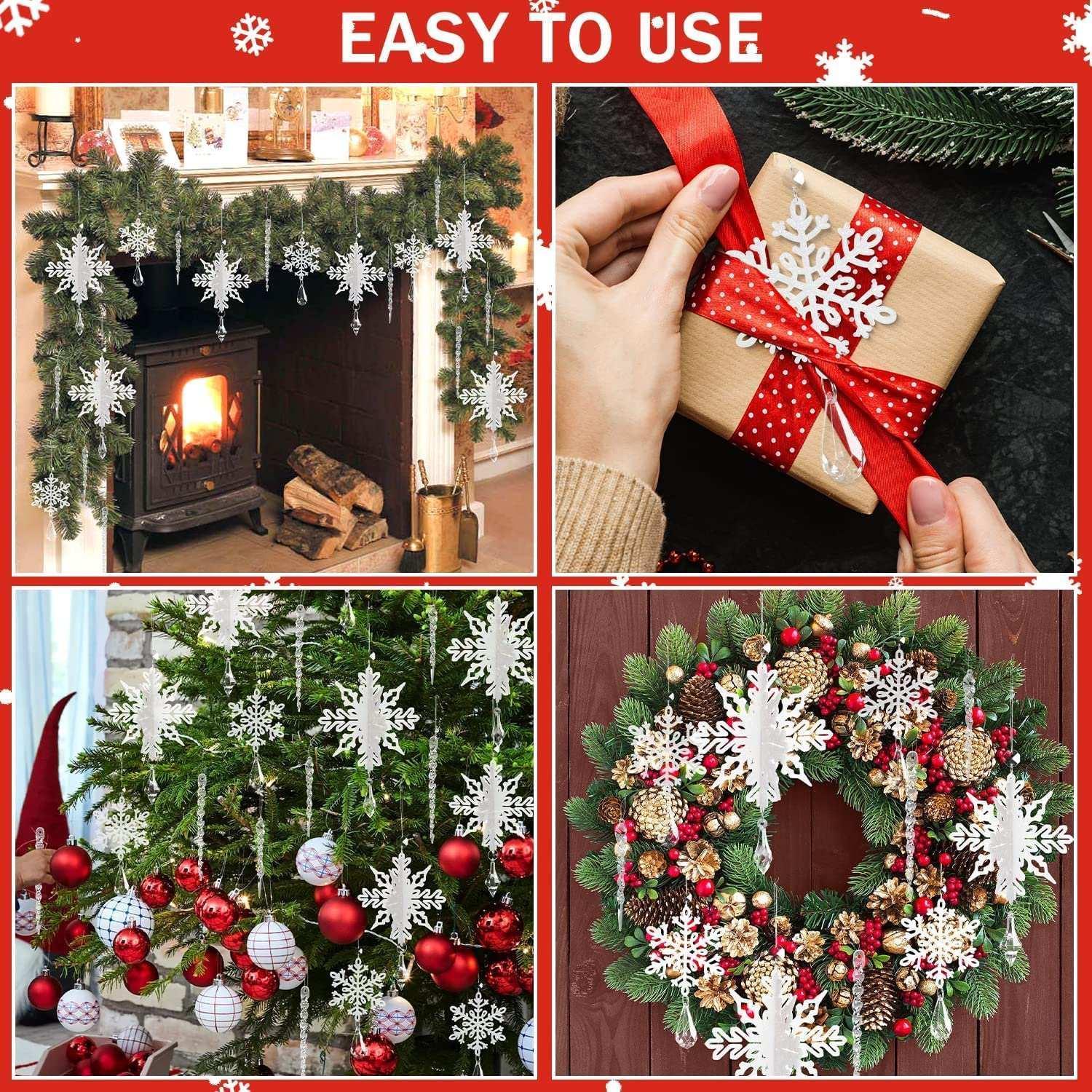 Ayieyill 24 Pieces Christmas Snowflake Drop Ornament Acrylic Icicle Christmas Hanging Acrylic Crystal Snowflake Decoration Hanging Acrylic Snowflakes (Clear) - Image 6