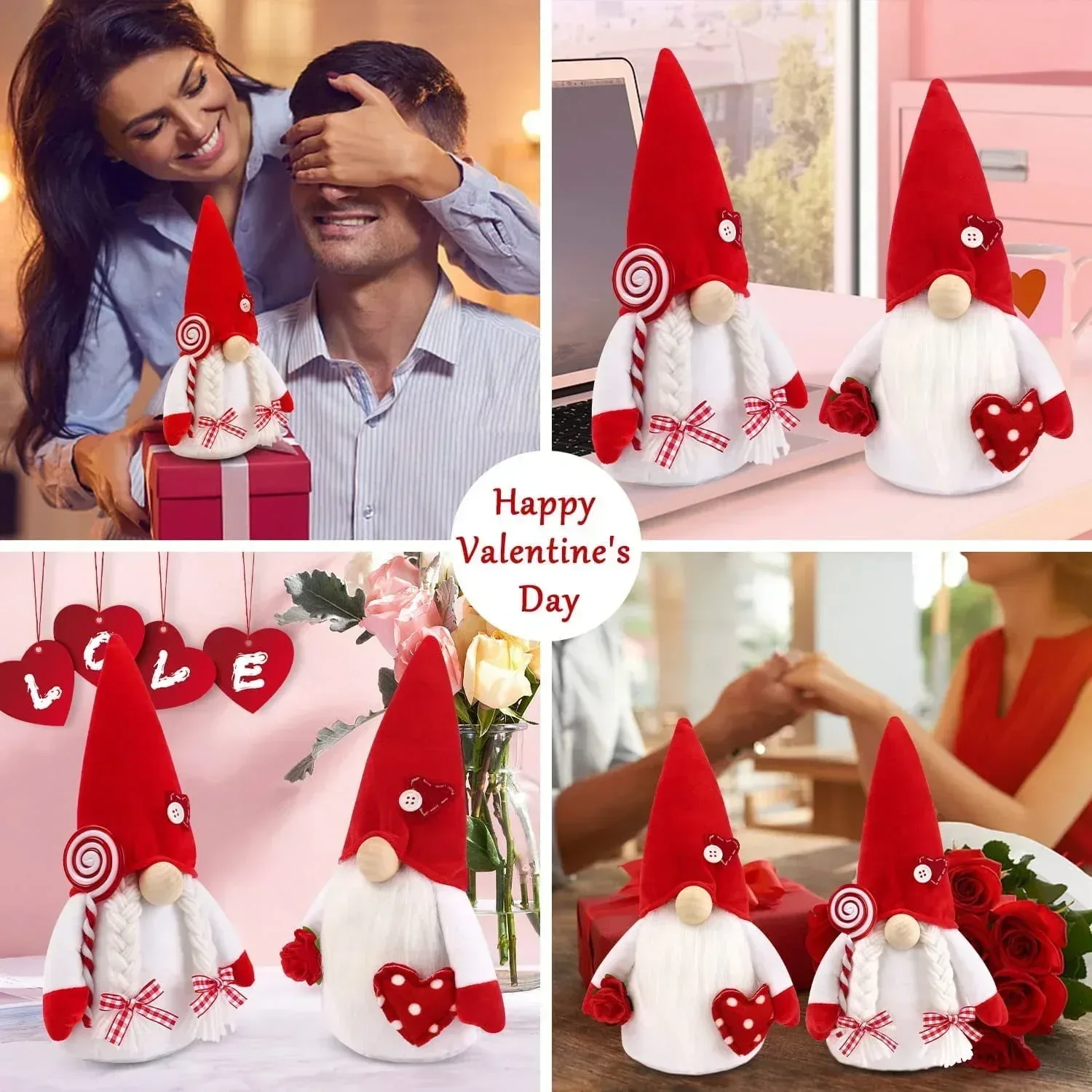 Ayieyill Valentines Day Decor 2pcs Valentine Gnomes Plush Valentines Day Decoration Valentines Home Table Decor Scandinavian Tomte Elf Gnomes Ornaments Sweet Valentines Day Gifts for Him Her - Image 12