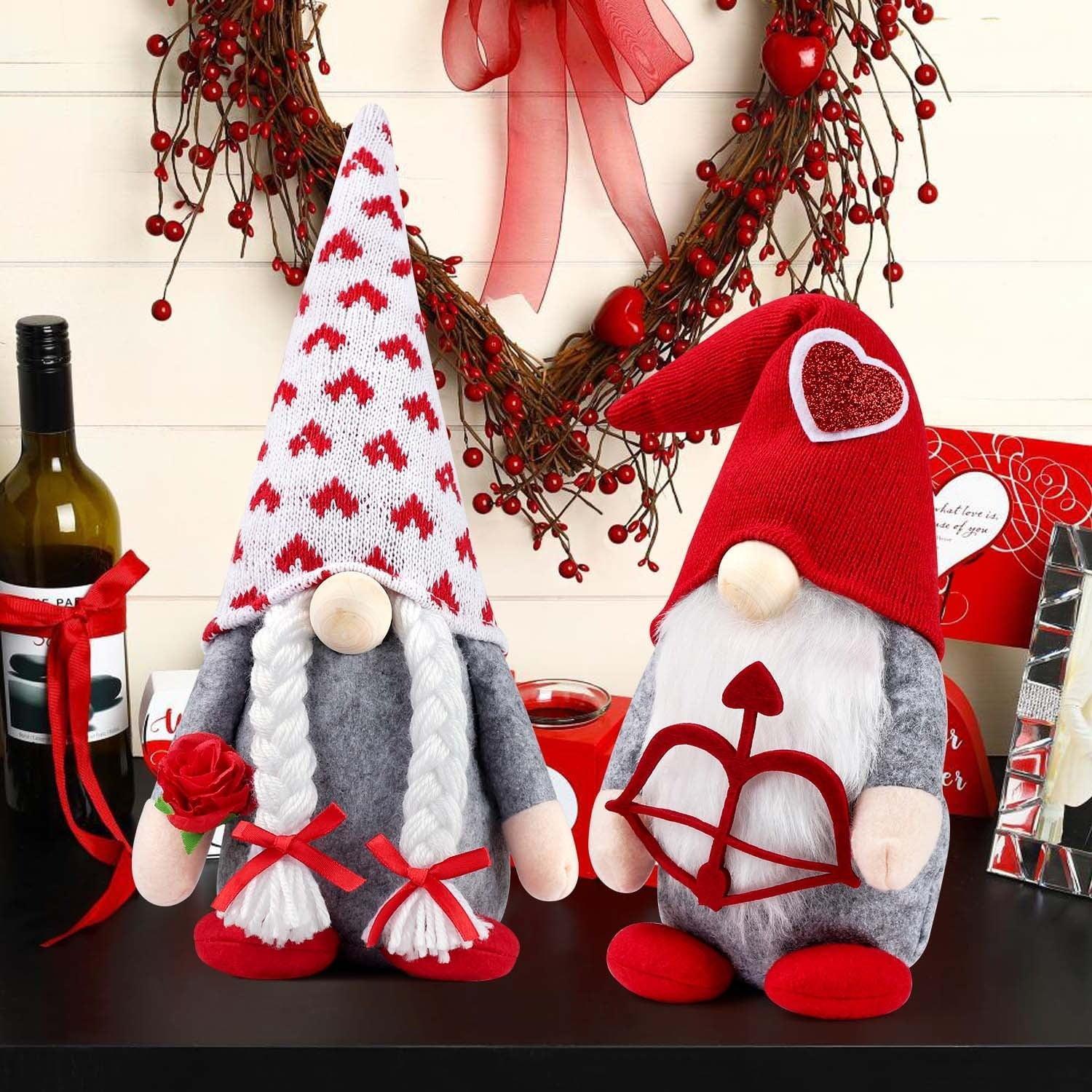 Ayieyill Valentines Day Decor 2pcs Valentine Gnomes Plush Valentines Day Decoration Valentines Home Table Decor Scandinavian Tomte Elf Gnomes Ornaments Sweet Valentines Day Gifts for Him Her - Image 6