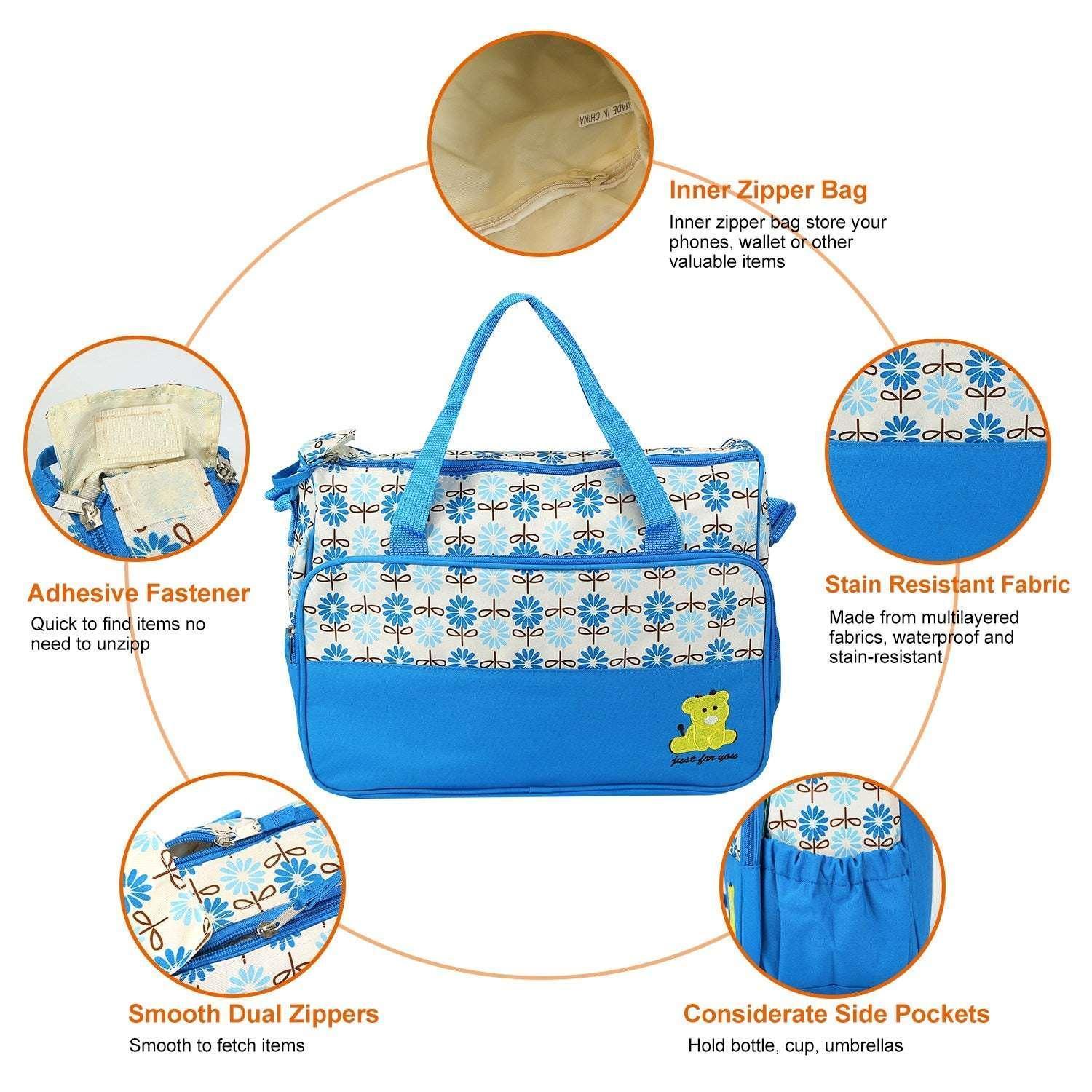 Baby Diaper Bag 5 Pcs Toddler Diaper Bag Tote Multifunction Portable Baby Bag for Boys and Girls Blue - Image 5