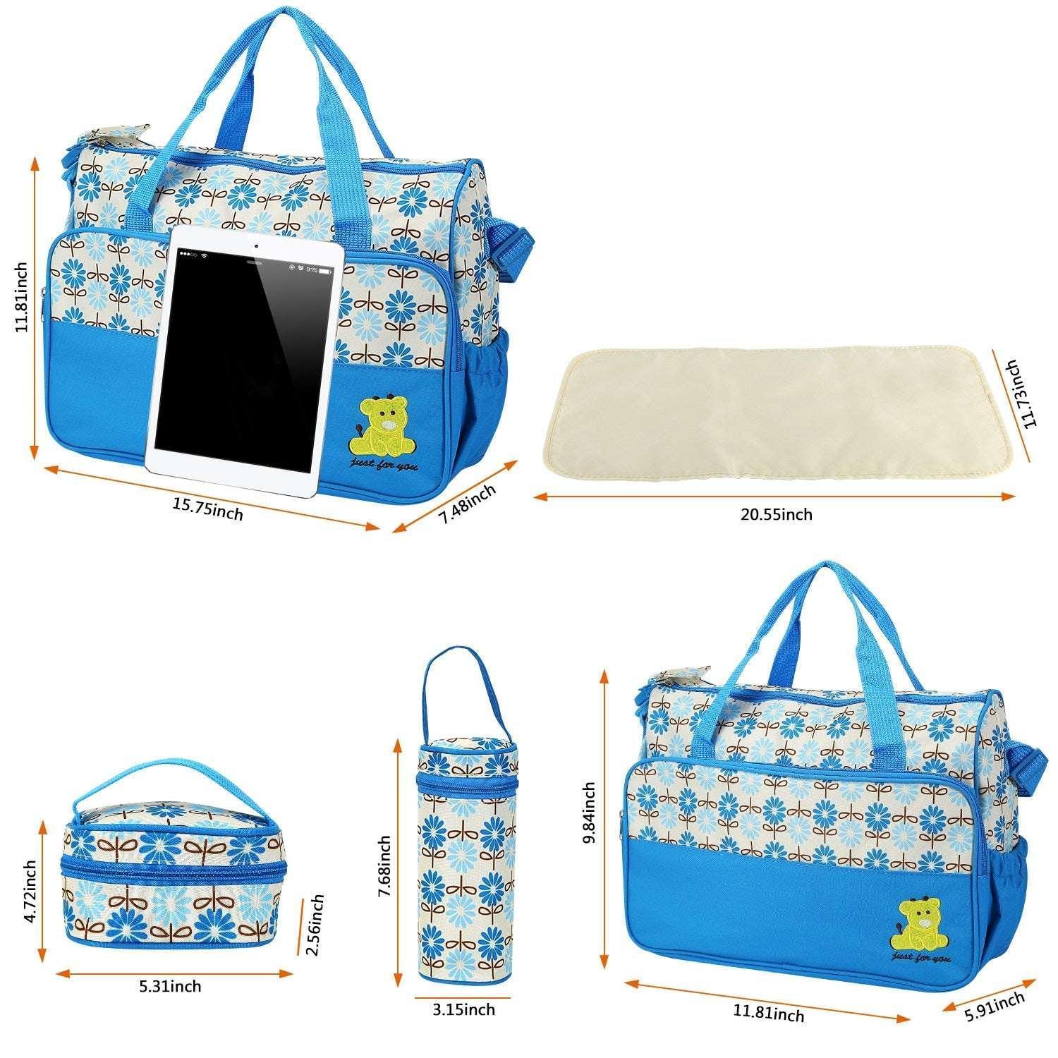 Baby Diaper Bag 5 Pcs Toddler Diaper Bag Tote Multifunction Portable Baby Bag for Boys and Girls Blue - Image 6