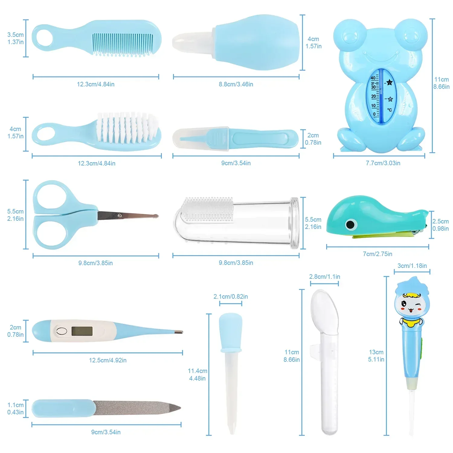 Baby Grooming Kit,13 in 1 Infant Safety Care Set with Hair Brush Comb Nail Clipper Nasal Aspirator,Baby Essentials Kit for Newborn Girls Boys-Blue Baby Grooming kit - Image 2