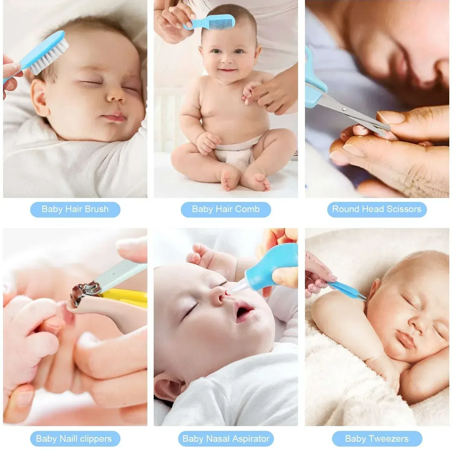 Baby Grooming Kit,13 in 1 Infant Safety Care Set with Hair Brush Comb Nail Clipper Nasal Aspirator,Baby Essentials Kit for Newborn Girls Boys-Blue Baby Grooming kit - Image 3