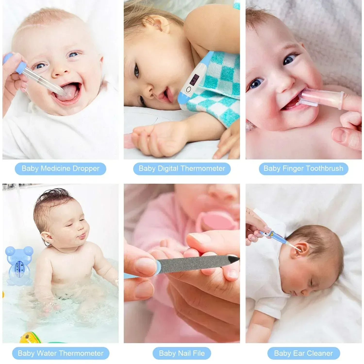 Baby Grooming Kit,13 in 1 Infant Safety Care Set with Hair Brush Comb Nail Clipper Nasal Aspirator,Baby Essentials Kit for Newborn Girls Boys-Blue Baby Grooming kit - Image 4