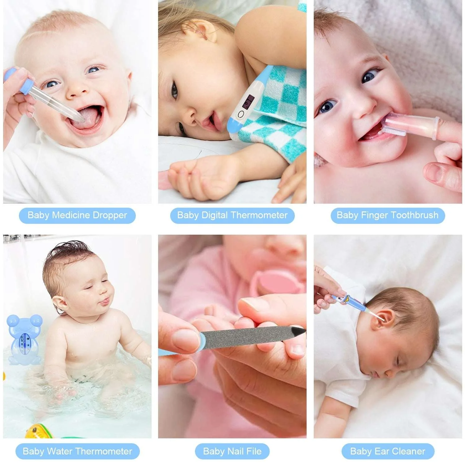 Baby Grooming Kit,BUSATIA 13 in 1 Infant Safety Care Set with Hair Brush Comb Nail Clipper Nasal Aspirator,Baby Essentials Kit for Newborn Girls Boys-Blue Baby Grooming kit - Image 3