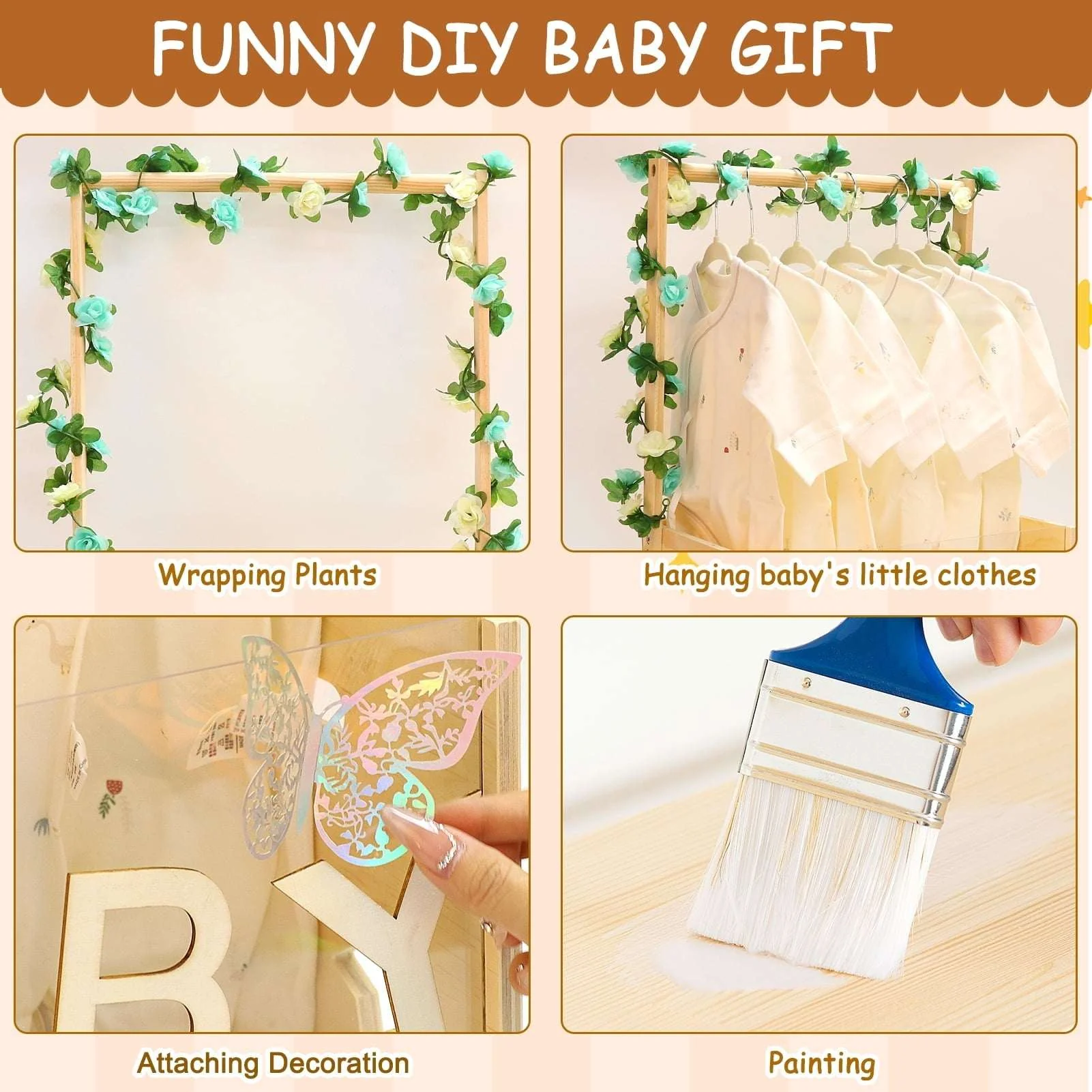 Baby Shower Crate Closet with Acrylic Clear Front Panel, Wood Shower Basket with Handle, Perfect Storage Crate for New Baby Gift - Image 5