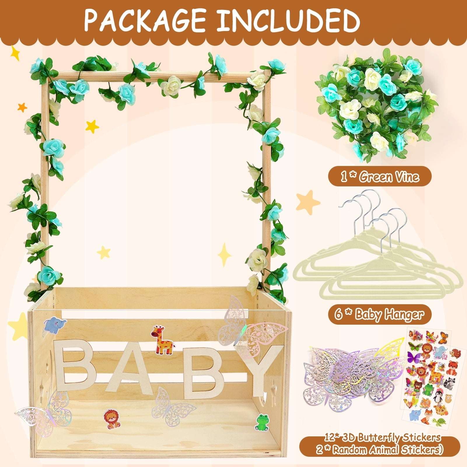 Baby Shower Crate Closet with Acrylic Clear Front Panel, Wood Shower Basket with Handle, Perfect Storage Crate for New Baby Gift - Image 7