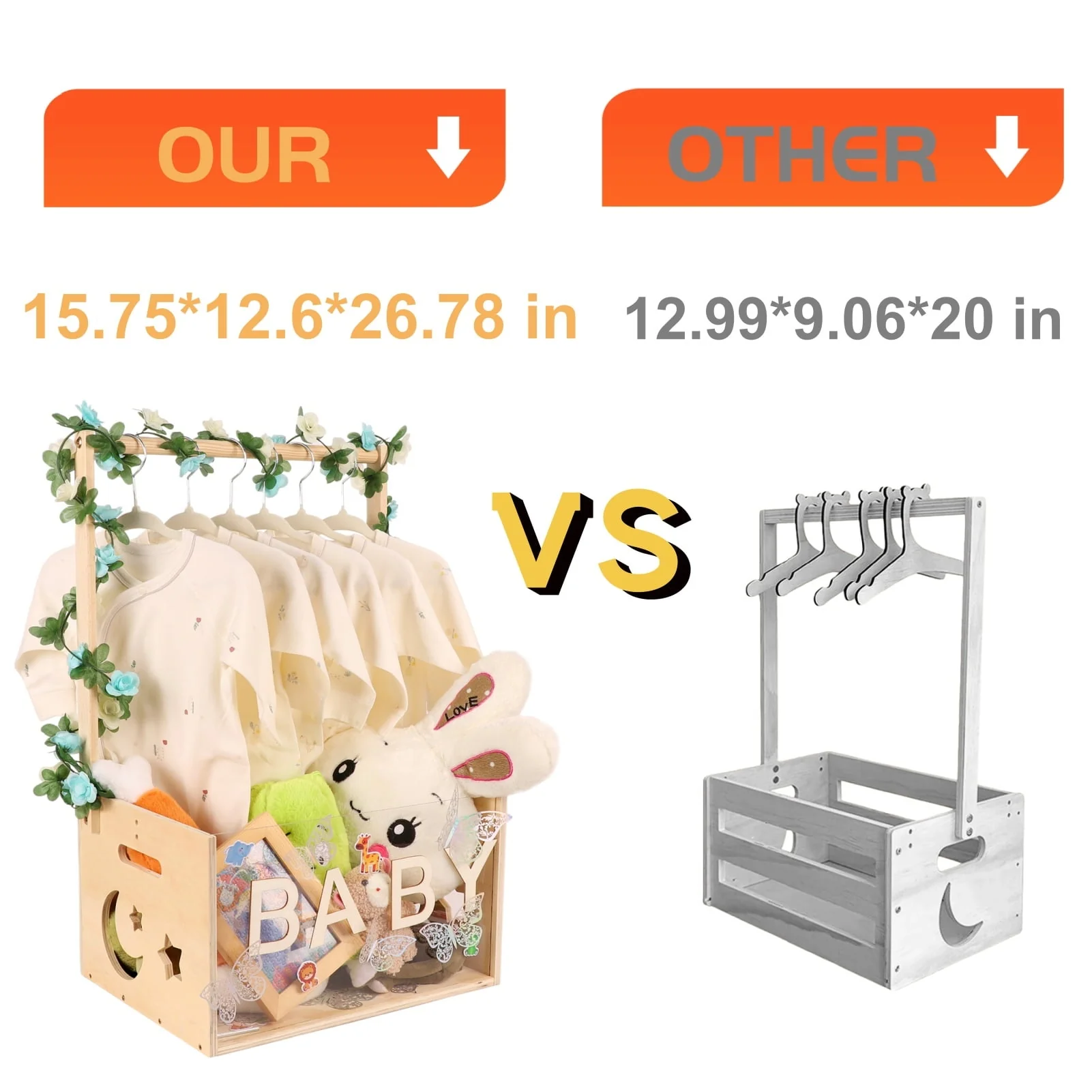 Baby Shower Crate Closet with Acrylic Clear Front Panel, Wood Shower Basket with Handle, Perfect Storage Crate for New Baby Gift - Image 8
