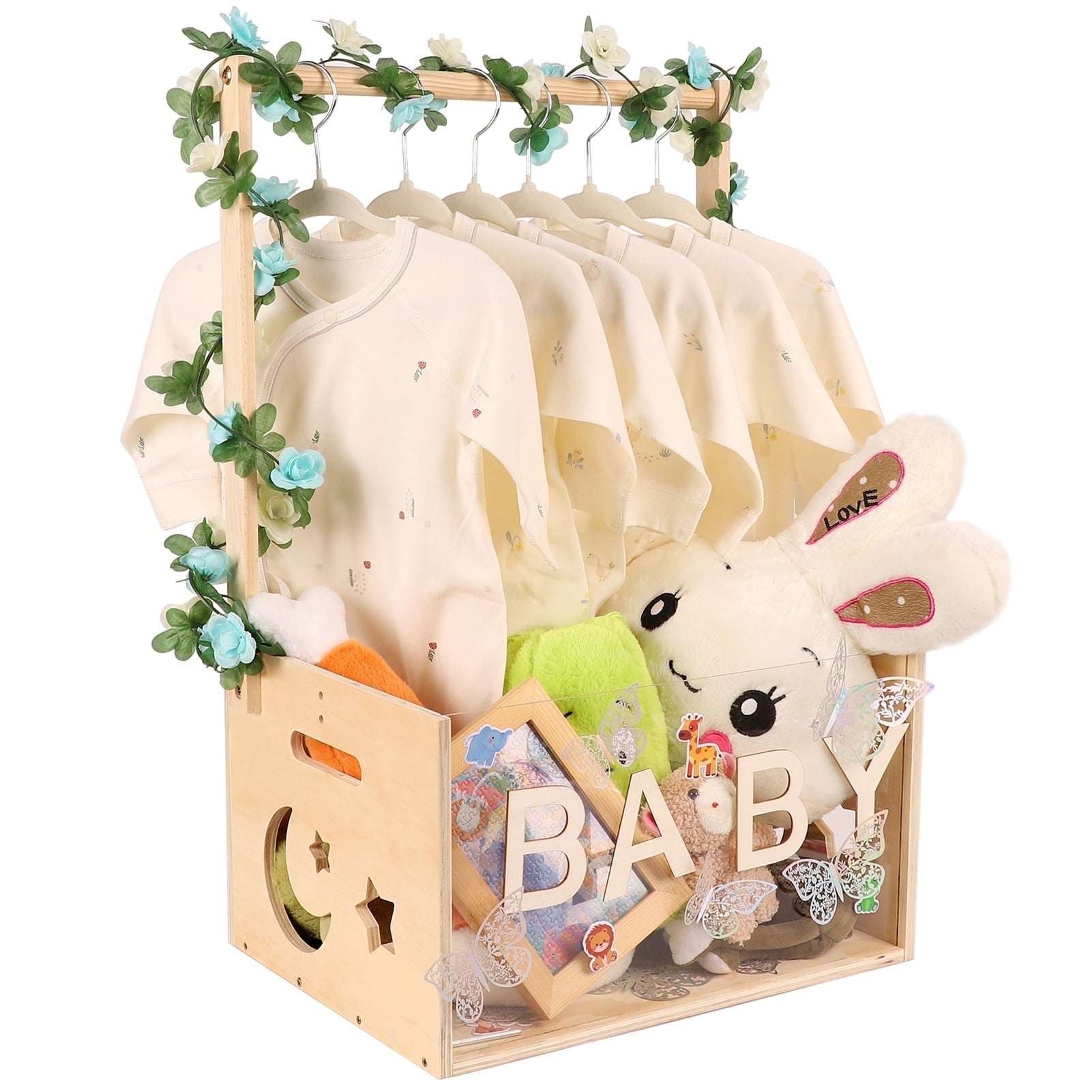 Baby Shower Crate Closet with Acrylic Clear Front Panel, Wood Shower Basket with Handle, Perfect Storage Crate for New Baby Gift - Image 9