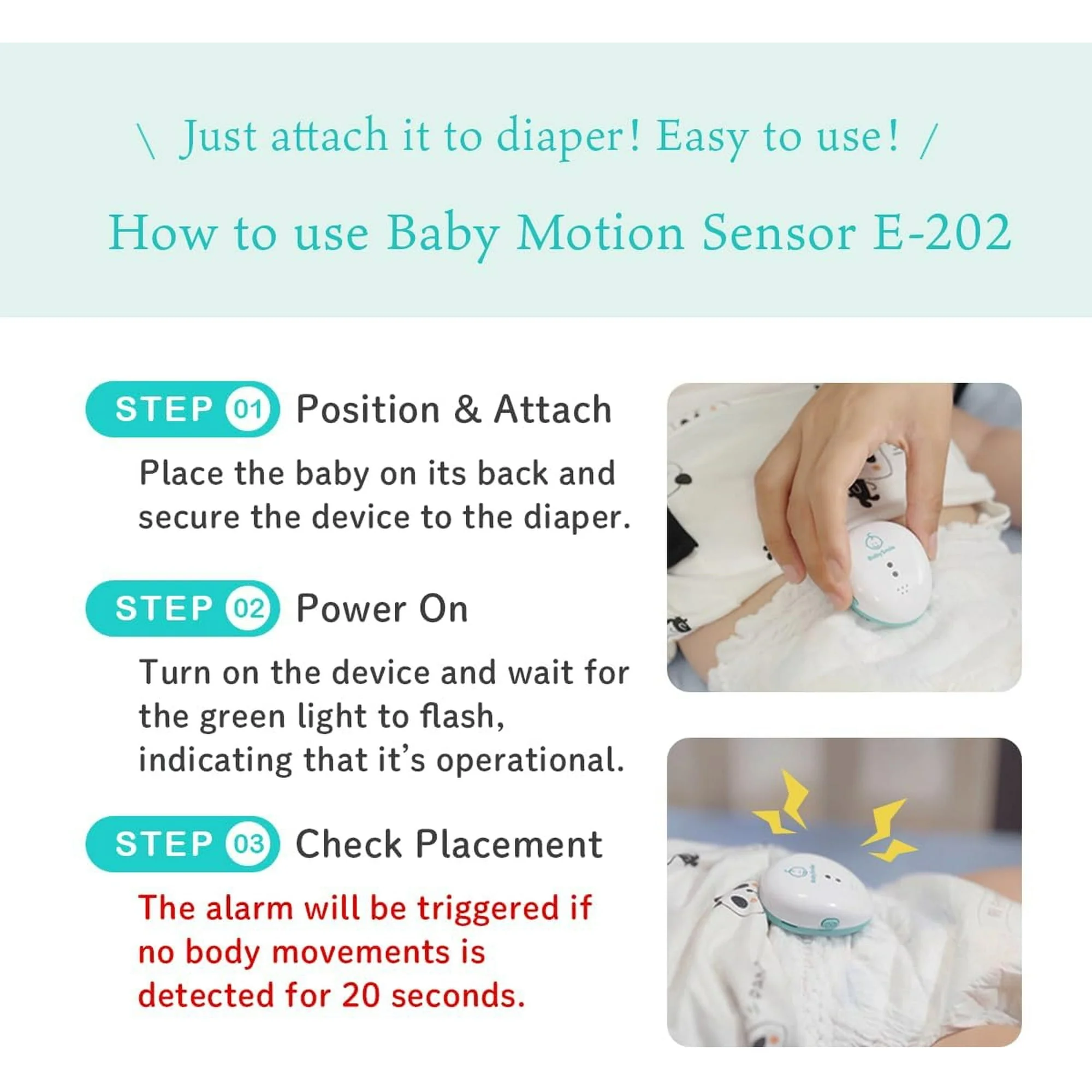 Baby Smile Baby Motion Breathing Monitor ||| Baby Abdominal Movement Monitor ||| Audible Alerts for Quick Alerts ||| Diaper Clip ||| No Bluetooth - Image 3