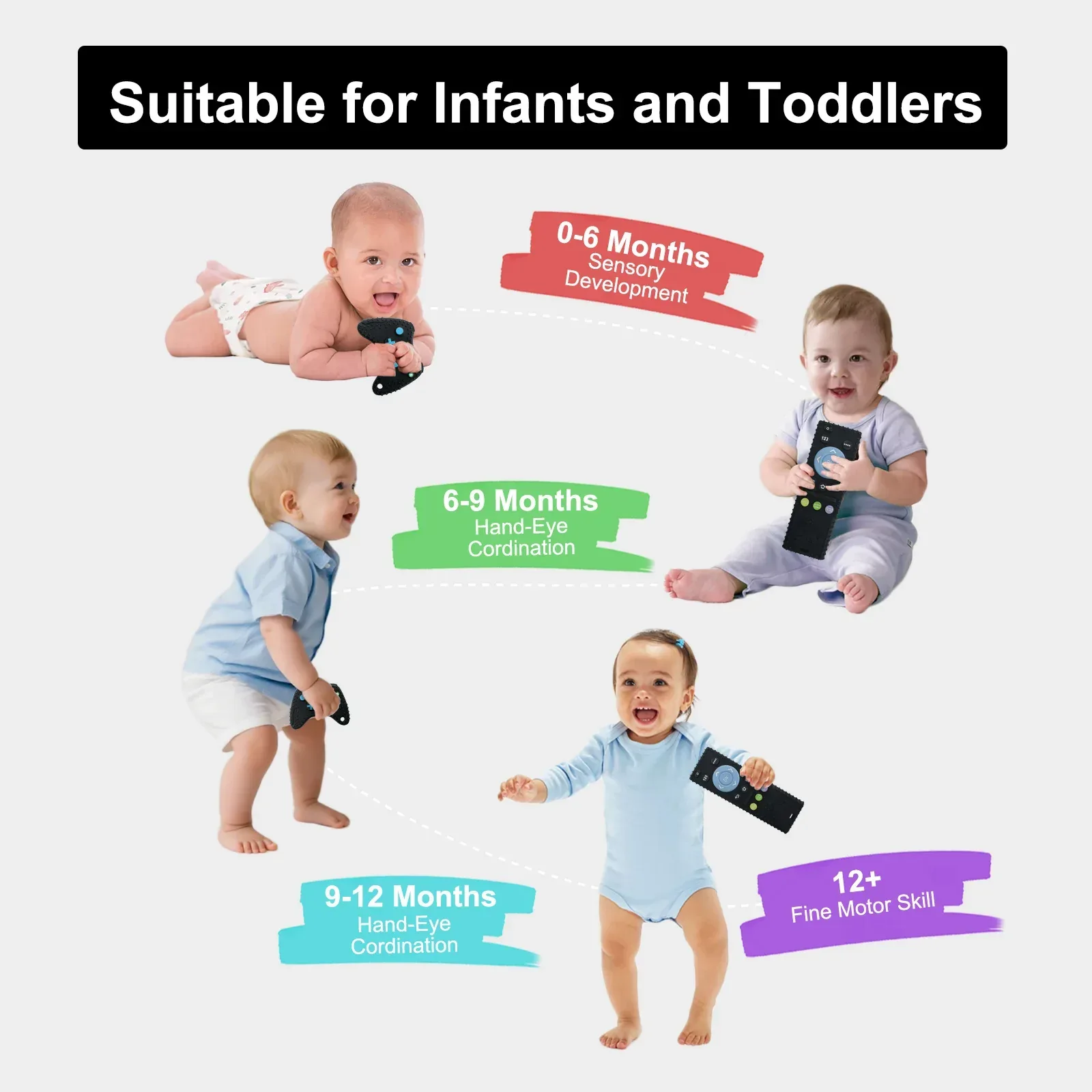 Baby Teething Toys, 2 Pcs Silicone Teething Toys for 3-6 month 6-12 Months - Sensory Toy Chew Toys Educational Toys for Toddler, Remote Control and Game Controller Teething Toys Set - Black - Image 3