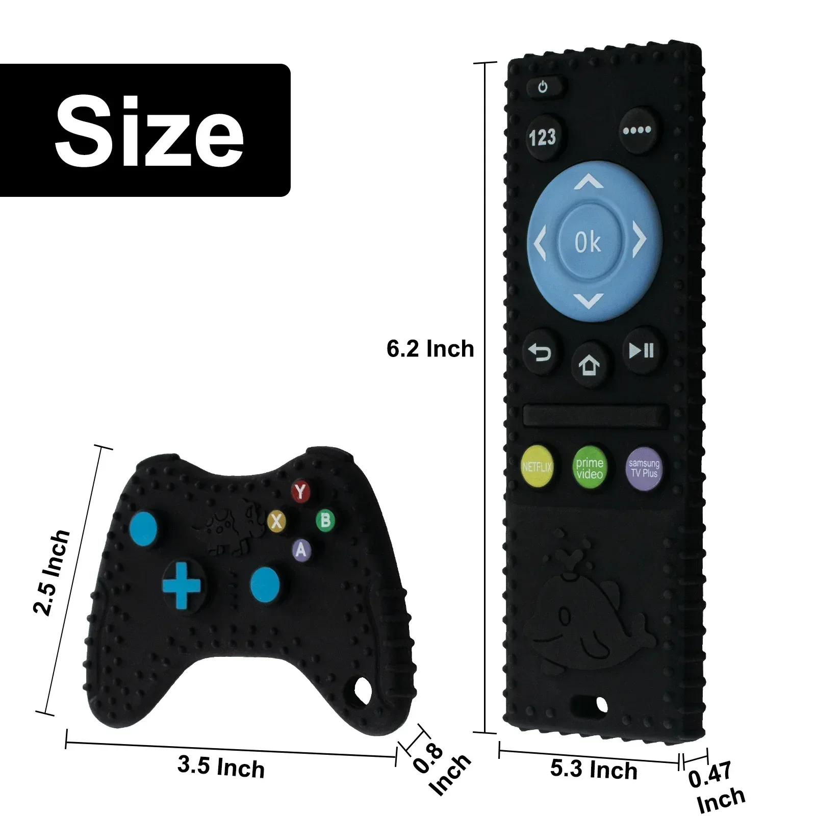 Baby Teething Toys, 2 Pcs Silicone Teething Toys for 3-6 month 6-12 Months - Sensory Toy Chew Toys Educational Toys for Toddler, Remote Control and Game Controller Teething Toys Set - Black - Image 4
