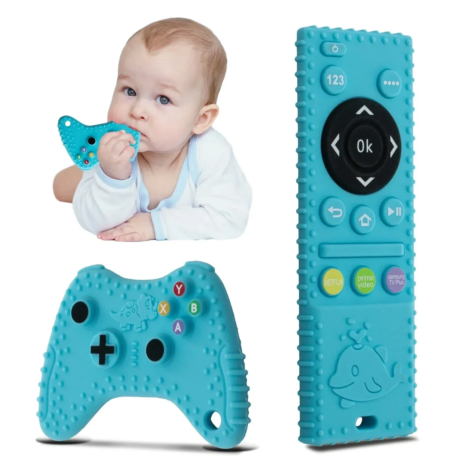 Baby Teething Toys, 2 Pcs Silicone Teething Toys for 3-6 month 6-12 Months - Sensory Toy Chew Toys Educational Toys for Toddler, Remote Control and Game Controller Teething Toys Set - Black - Image 7