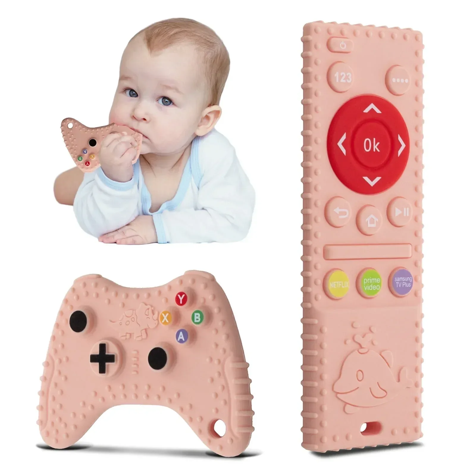 Baby Teething Toys, 2 Pcs Silicone Teething Toys for 3-6 month 6-12 Months - Sensory Toy Chew Toys Educational Toys for Toddler, Remote Control and Game Controller Teething Toys Set - Black - Image 8