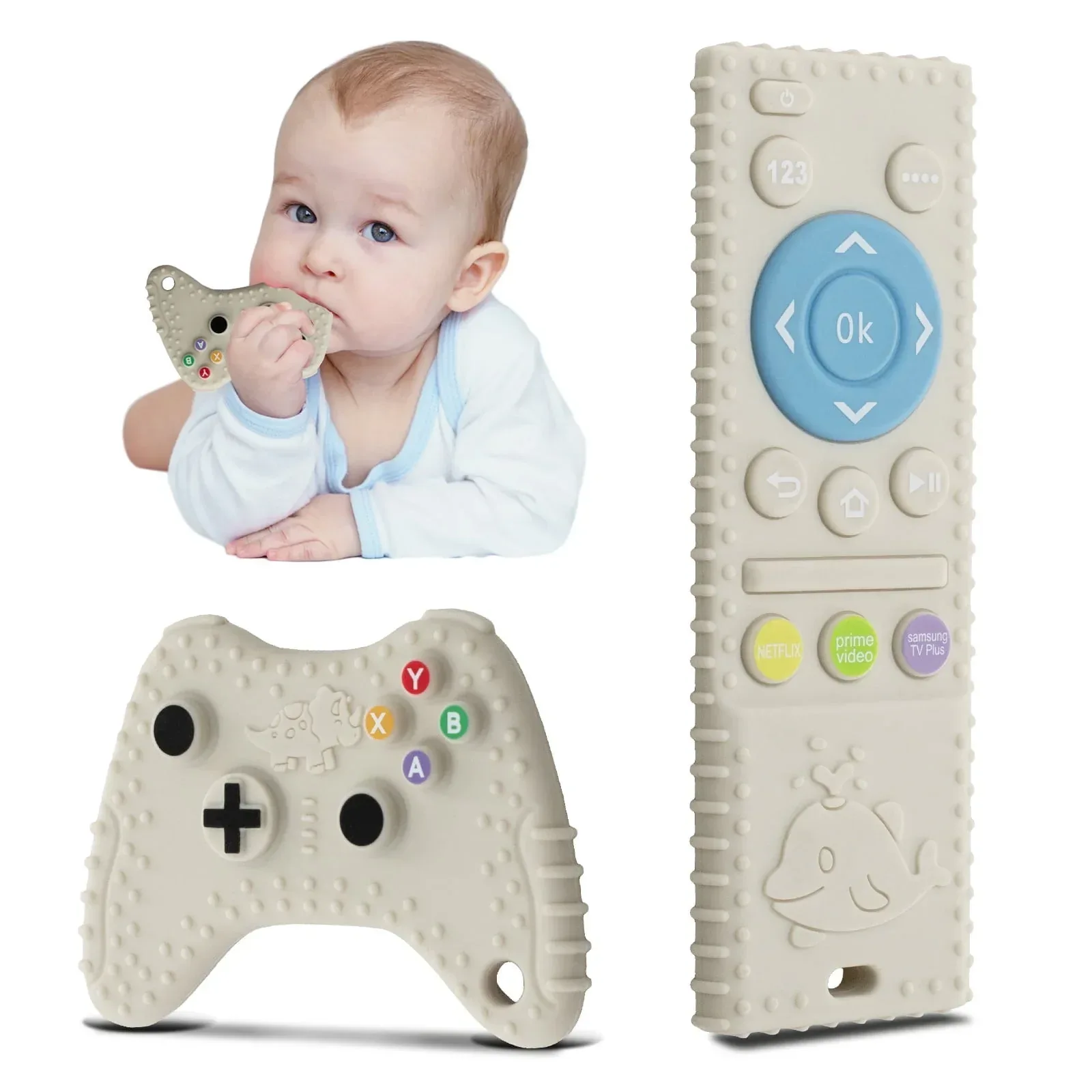 Baby Teething Toys, 2 Pcs Silicone Teething Toys for 3-6 month 6-12 Months - Sensory Toy Chew Toys Educational Toys for Toddler, Remote Control and Game Controller Teething Toys Set - Black - Image 9