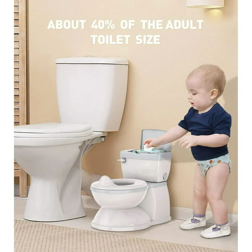 Babybond 2-in-1 Toddler Potty Training Toilet, with toilet paper holder and storage shelf, featuring flushing sound, suitable for 1-3 year old toddlers, white. - Image 4