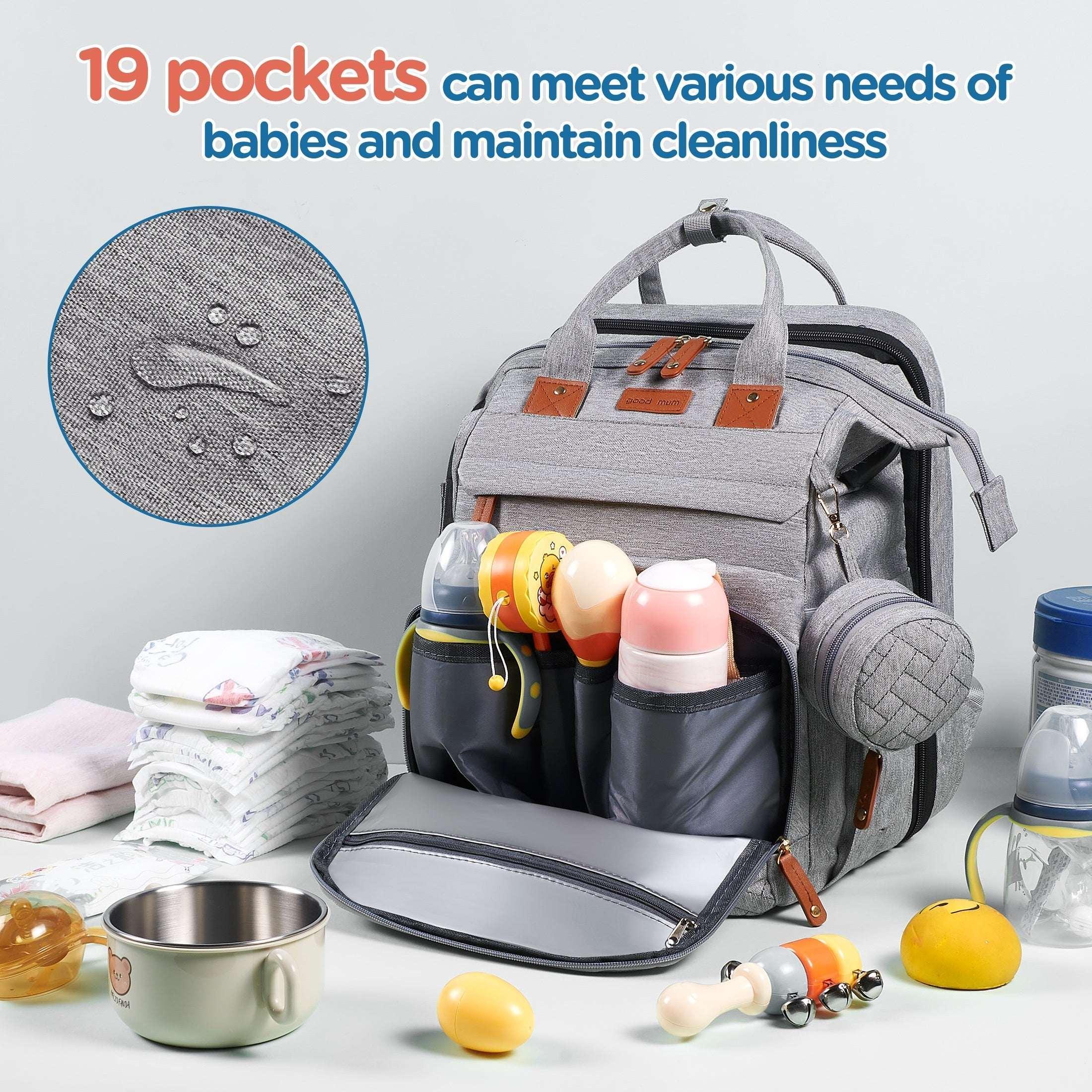 Babyomi Diaper Backpack with Changing Station, Foldable Crib, Insulated Pocket & USB Port, Large Travel Bag for Moms and Dads, Grey - Image 4