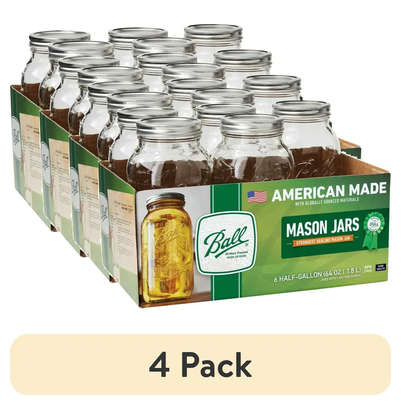 Ball Glass Mason Jar W/Lid & Band, Wide Mouth, 64 Ounces, 6 Count - Image 8