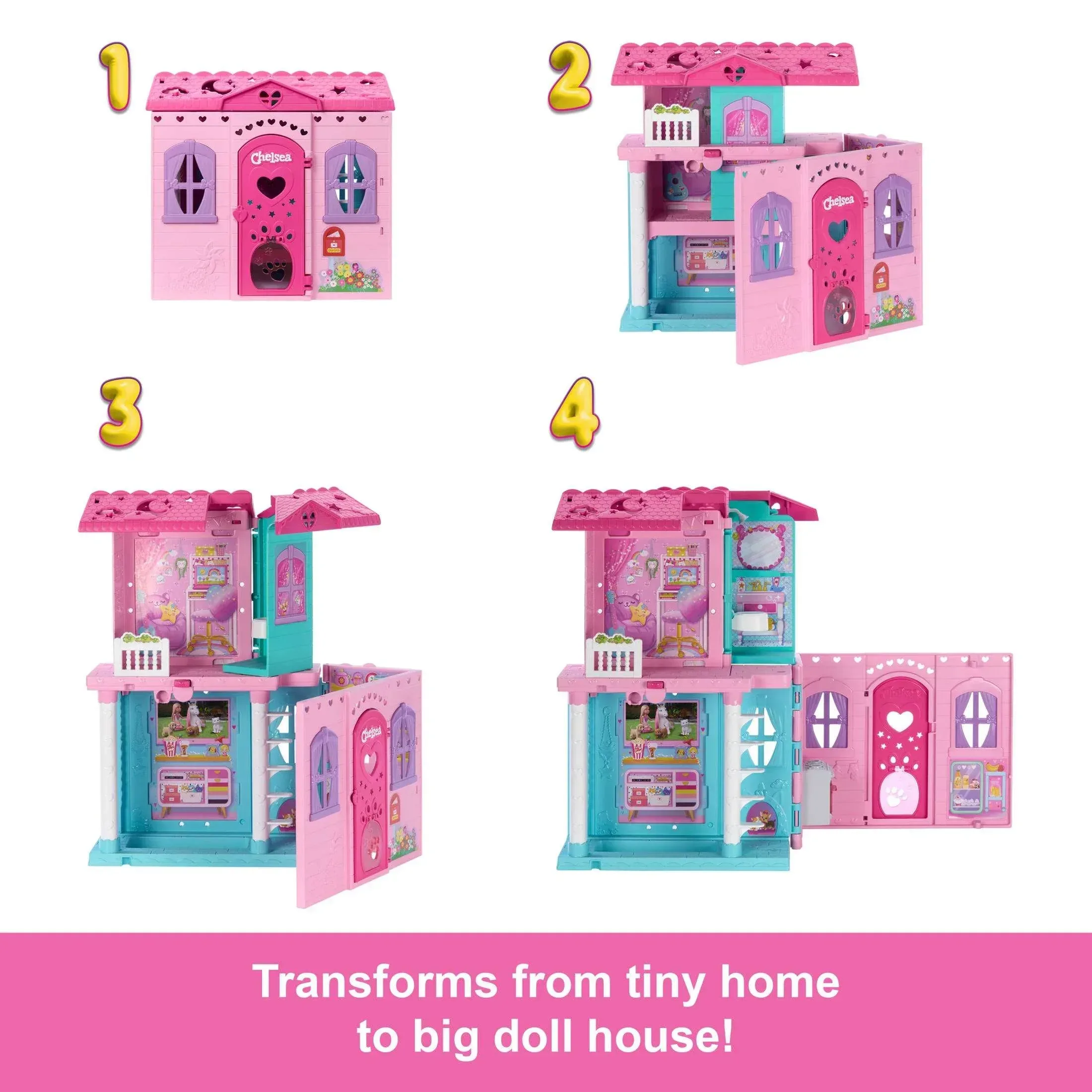 Barbie Chelsea Pop-Up Doll House with Doll & 15+ Accessories, House Expands to 17+ x 13+ inches - Image 3