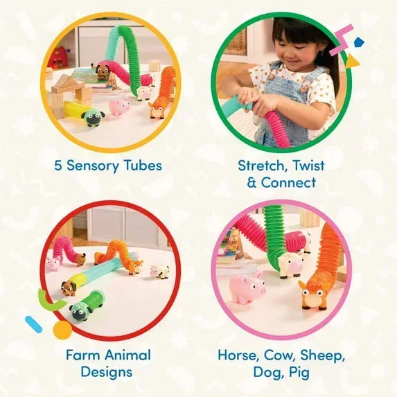 Battat Li'l Barn Buddies 5 Sensory Farm Animal Tubes, Toddler and Preschool Toys - Image 2