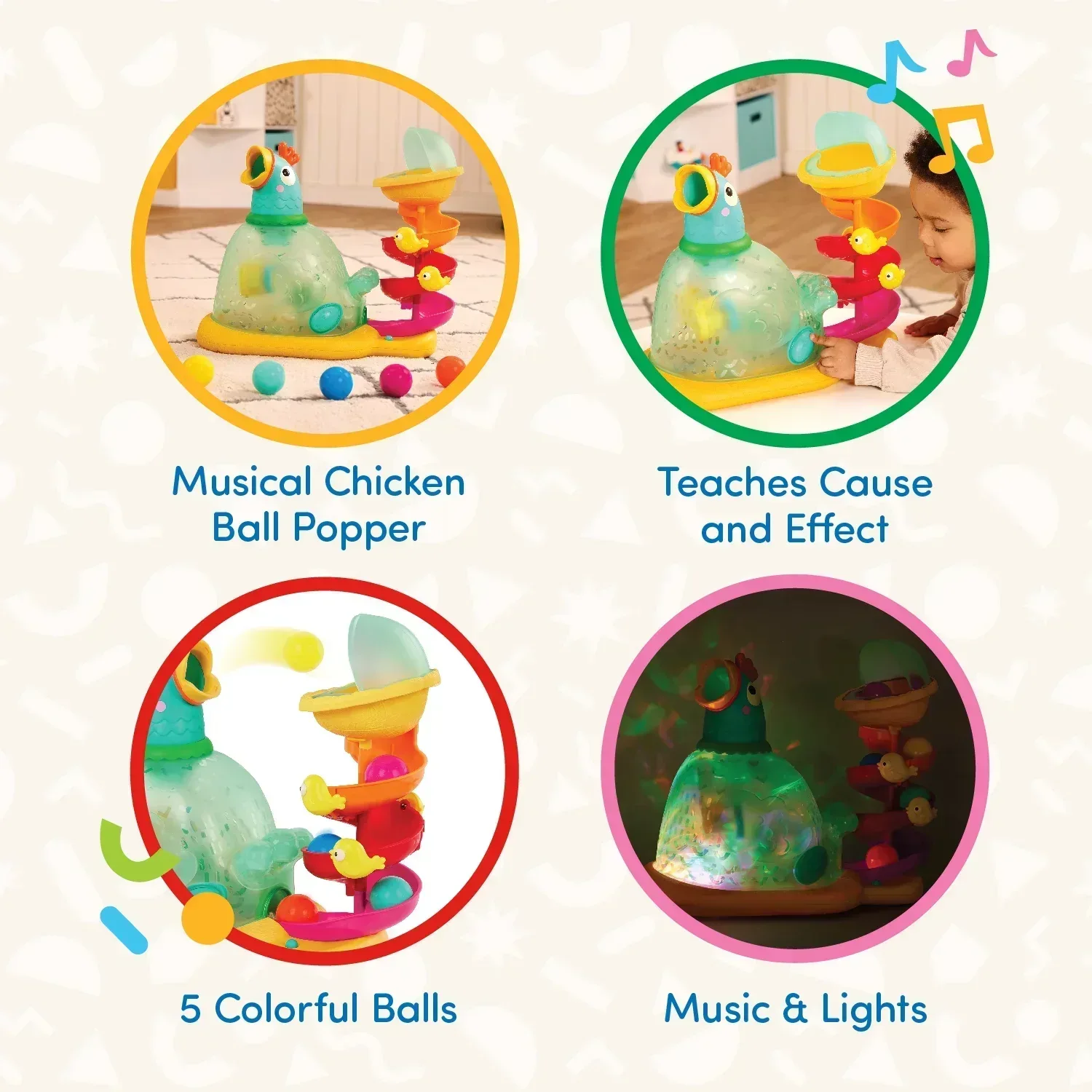 Battat Pop-a-Doodle-Doo Chicken Ball Popper with Music Lights, Learning Toy for Baby and Toddler - Image 3