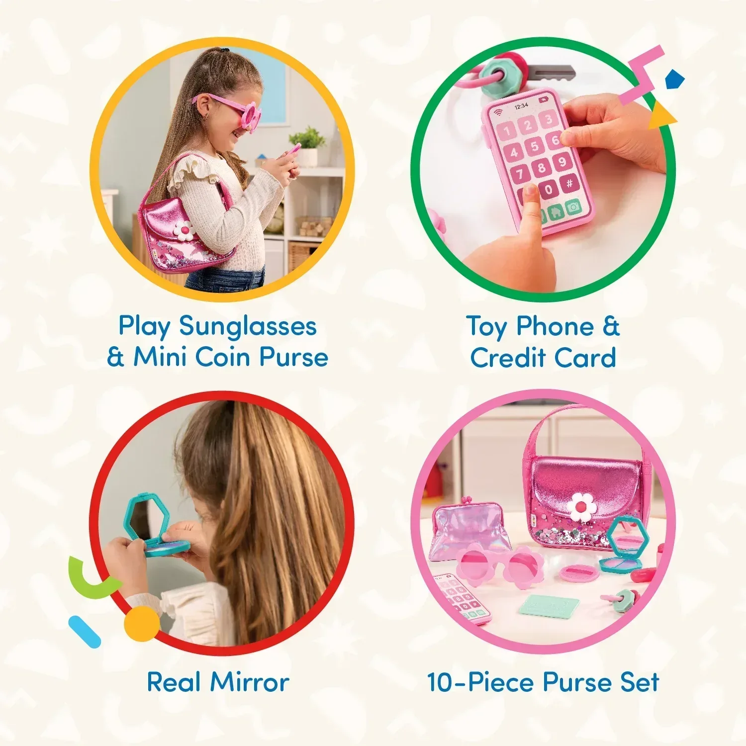 Battat Sparkle Time Pink Purse Set with Phone Keys Card Makeup, Toddler and Preschool Toys - Image 2