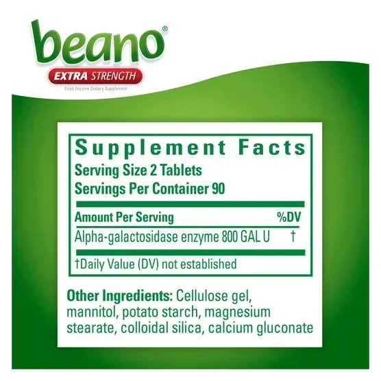 Beano Extra Strength Food Enzyme Dietary Supplement, 180 Tablets - Image 2