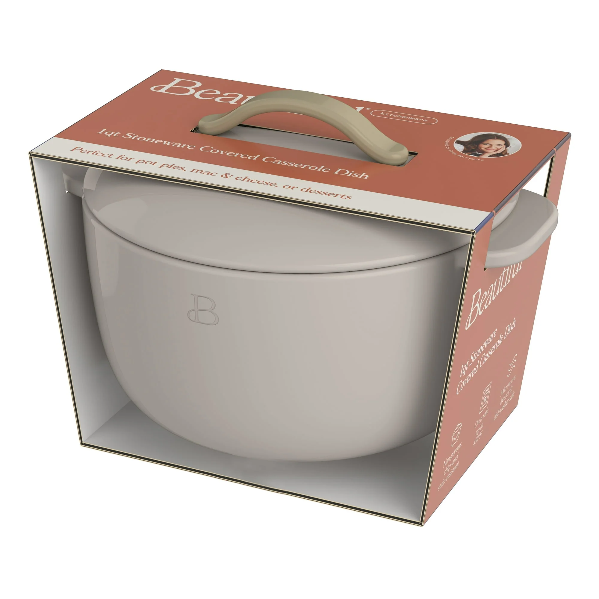 Beautiful 1 QT Stoneware Covered Casserole Dish, Porcini Taupe by Drew Barrymore - Image 8